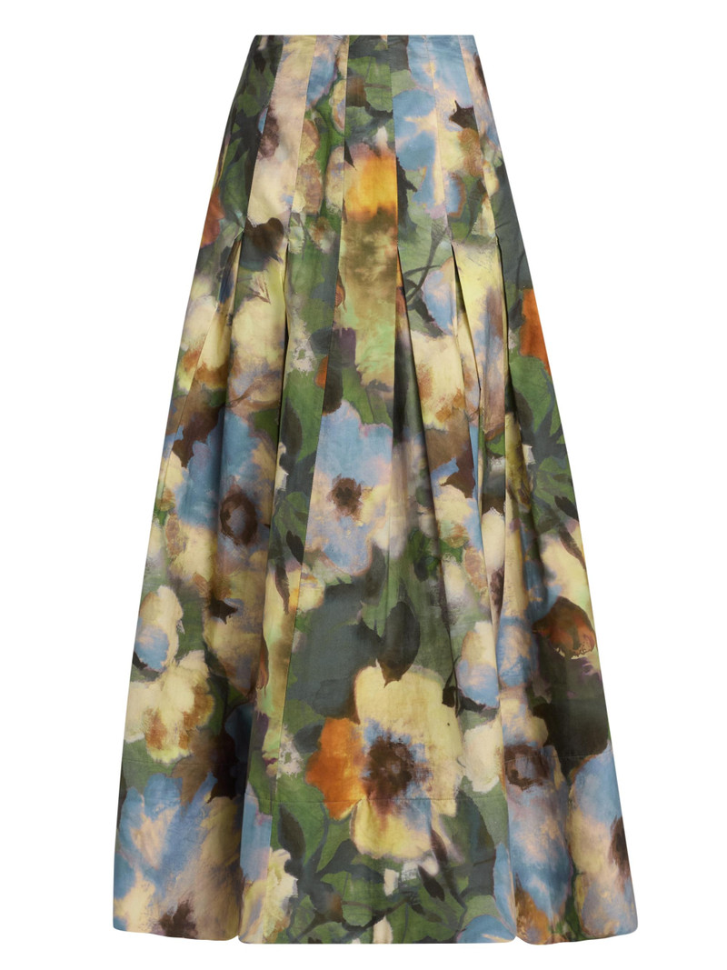 Women's Floral Cotton Pleated Maxi Skirt - Cactus Multi 1