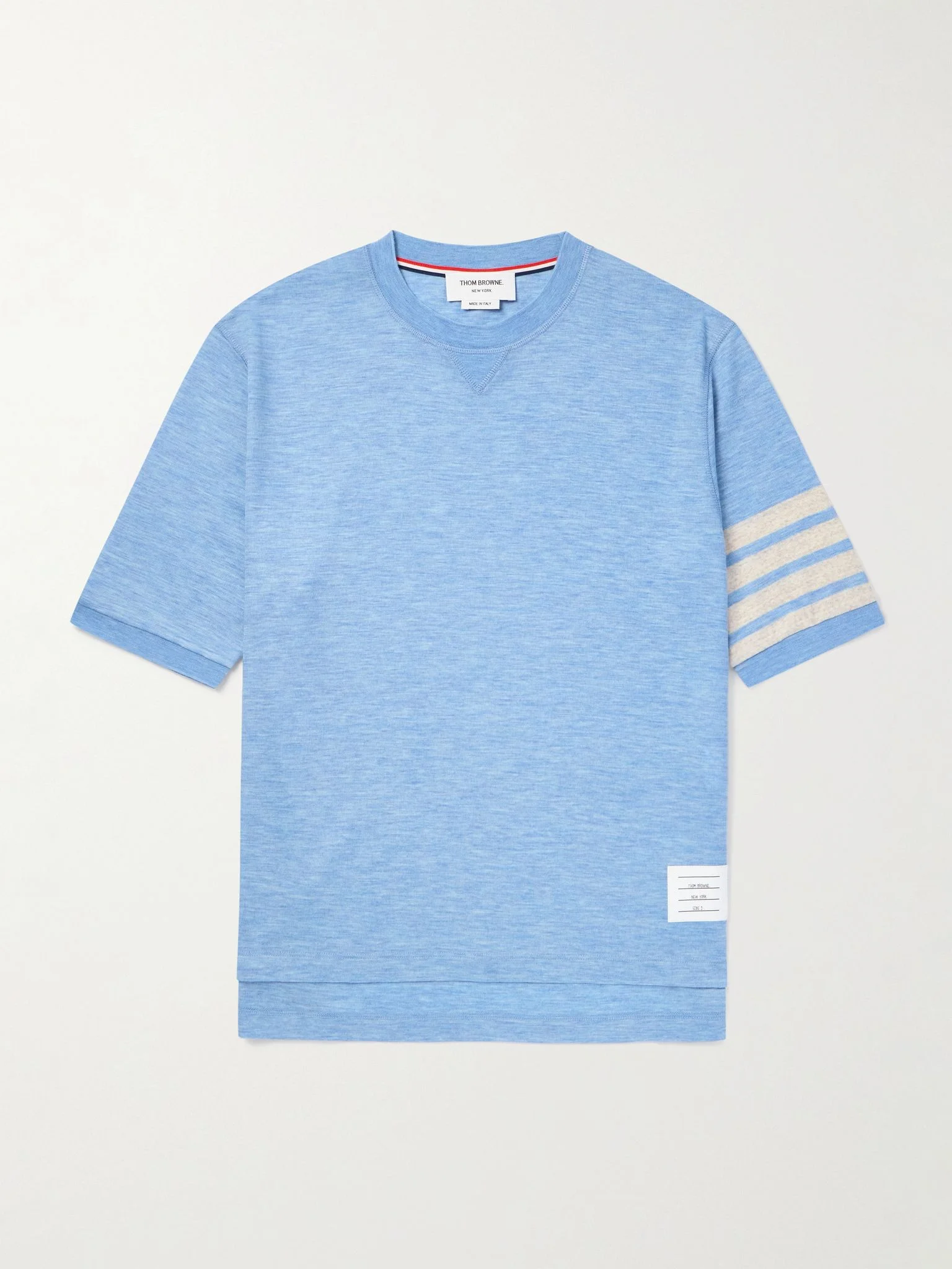 Logo-Appliquéd Striped Wool-Jersey Polo Shirt Blue - 1