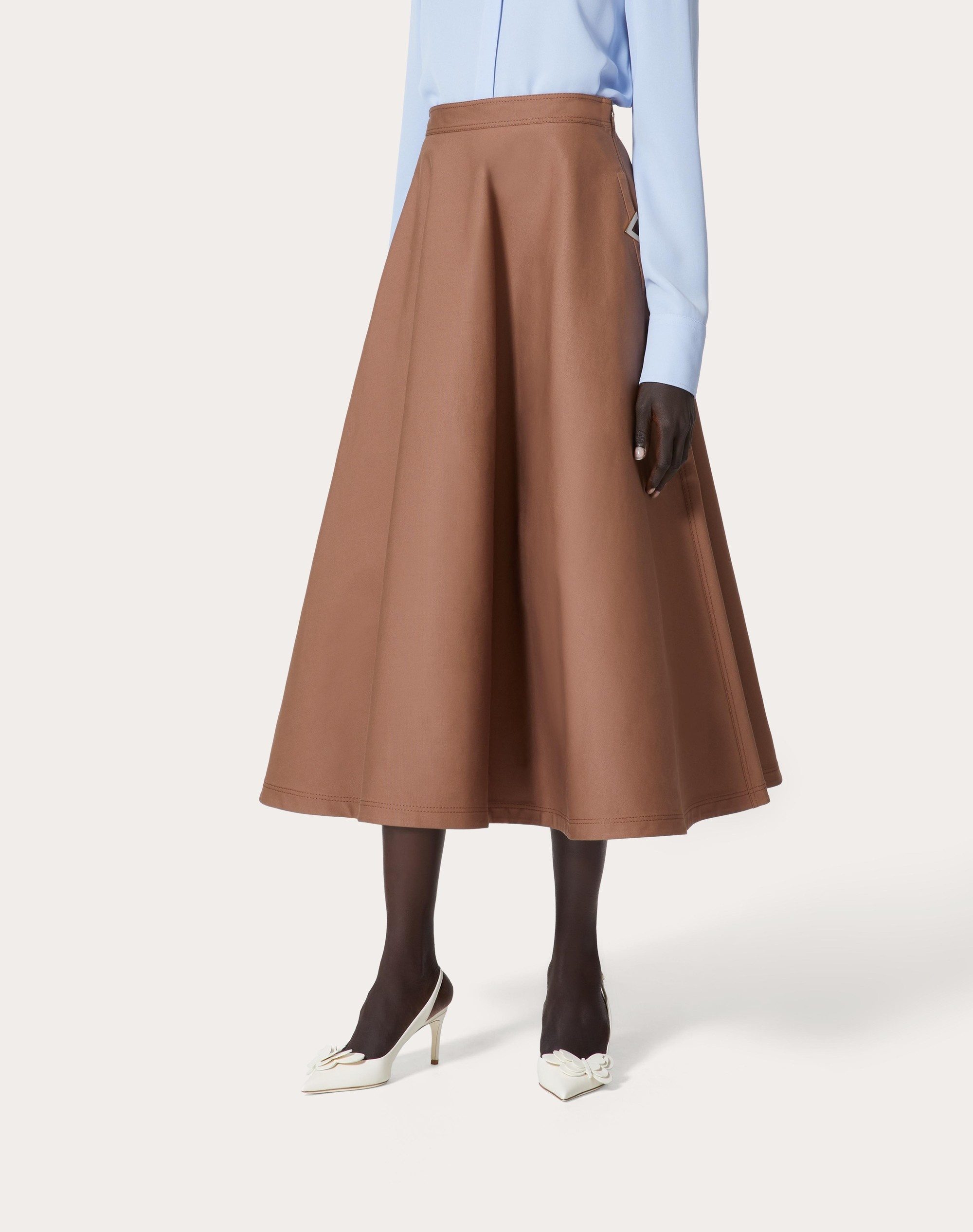 STRETCH COTTON CANVAS MIDI SKIRT - 3