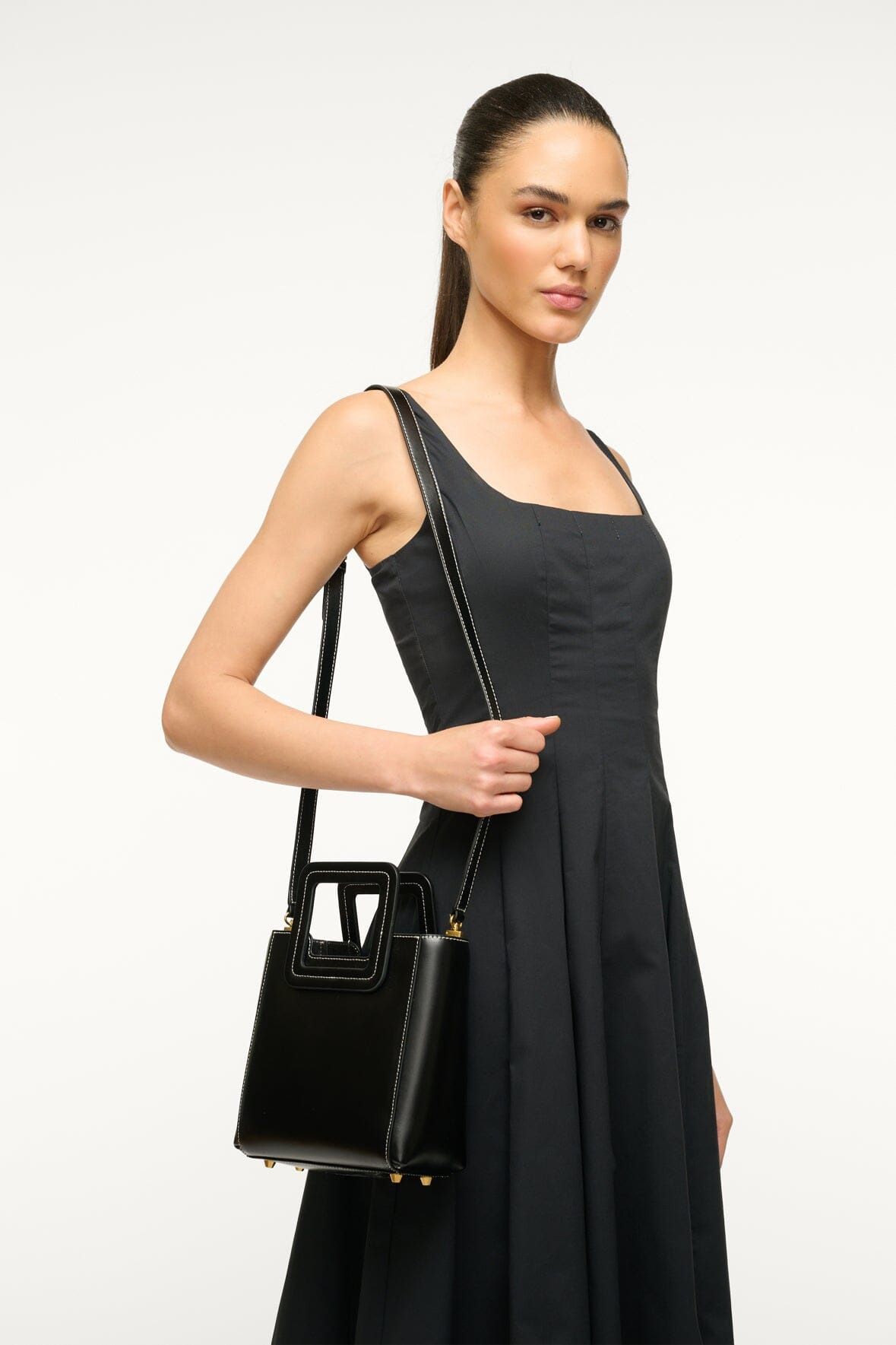 STAUD MINI SHIRLEY LEATHER BAG | BLACK - 4