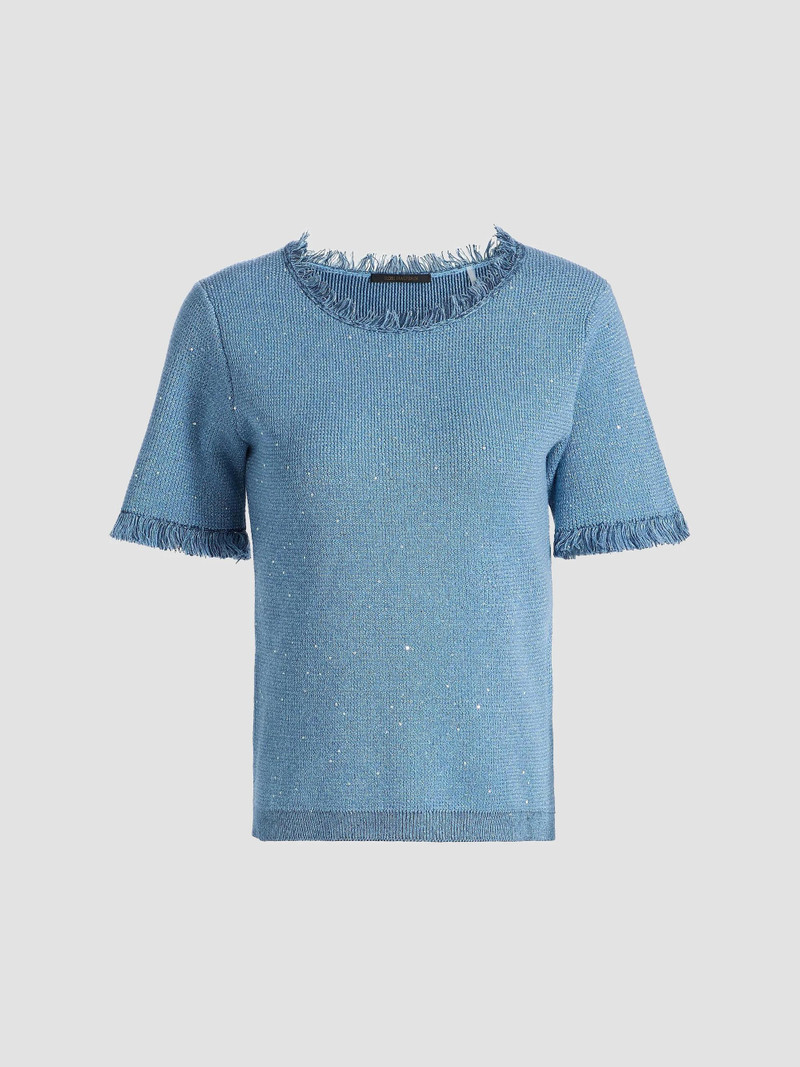 Women's Kate Fray-Trim Short-Sleeve Linen-Blend Sweater - Blue 1