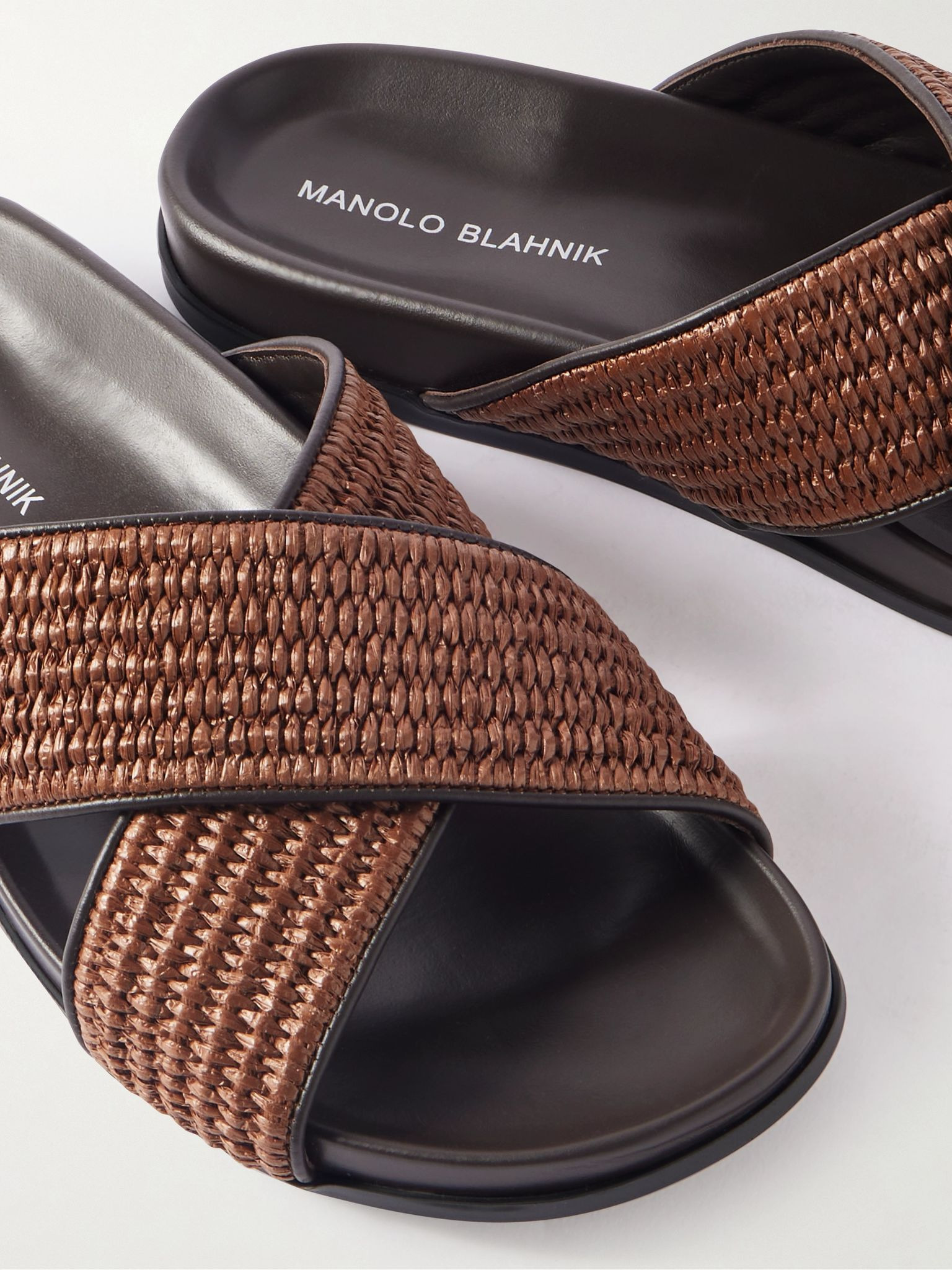 Chiltern Leather-Trimmed Raffia Sandals Dark brown - 5