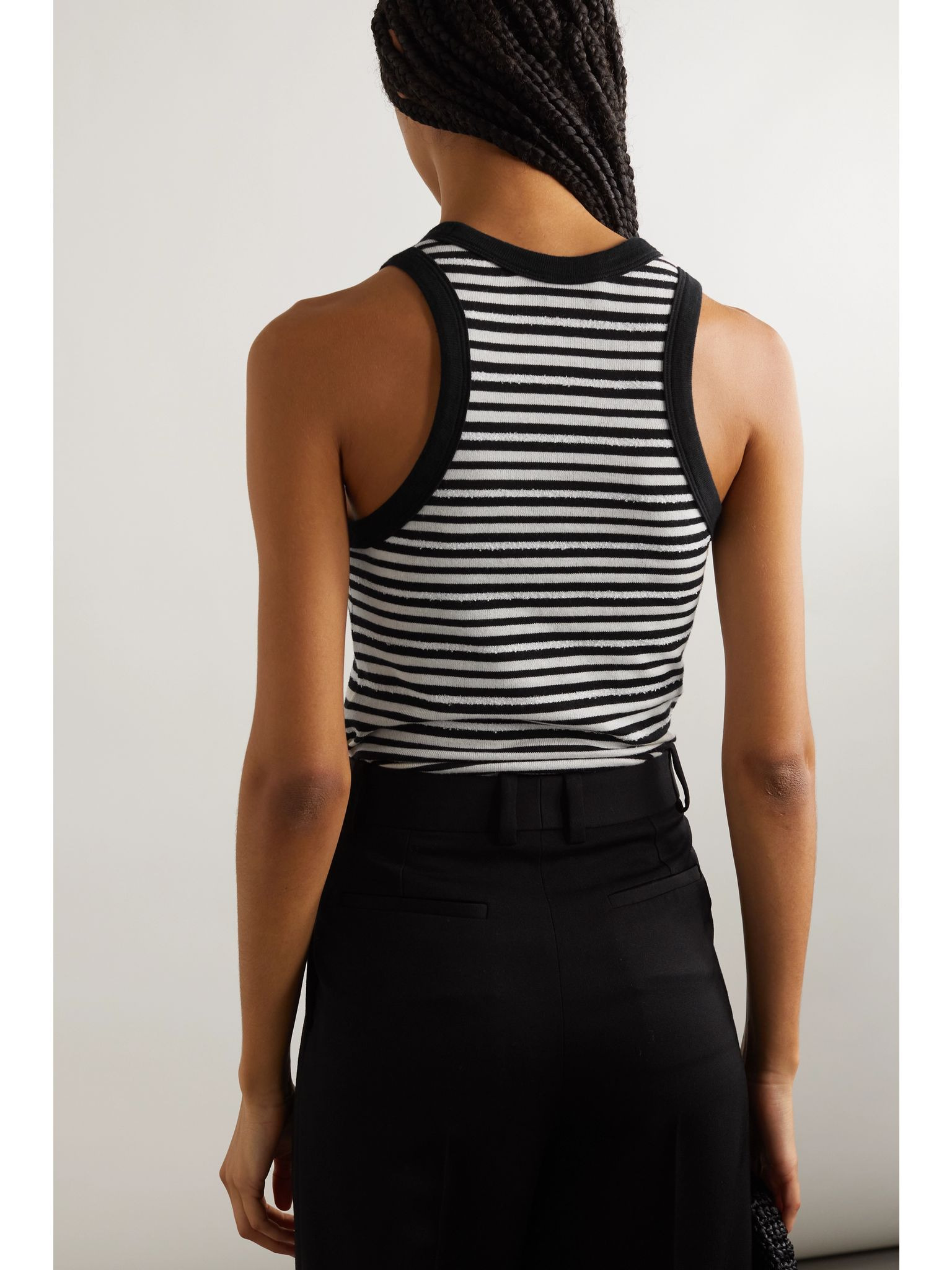 Distressed striped cotton tank Black - 4