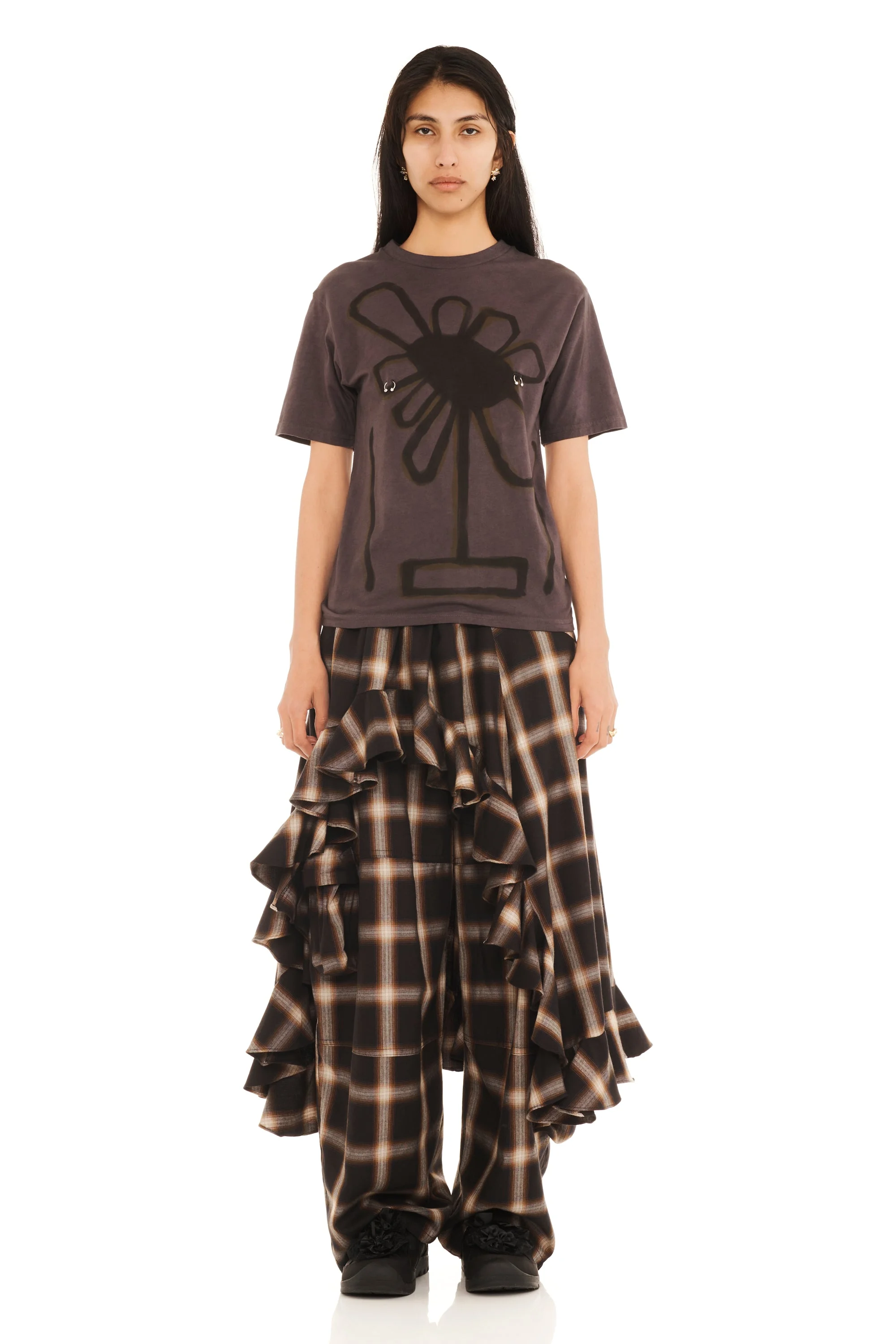 DARK CHARCOAL FLOWER POT PIERCED TEE - 1