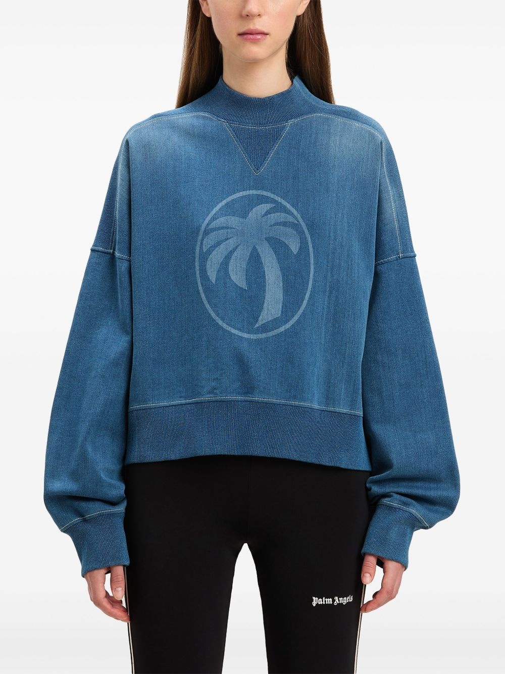 palm-print washed denim sweatshirt - 3