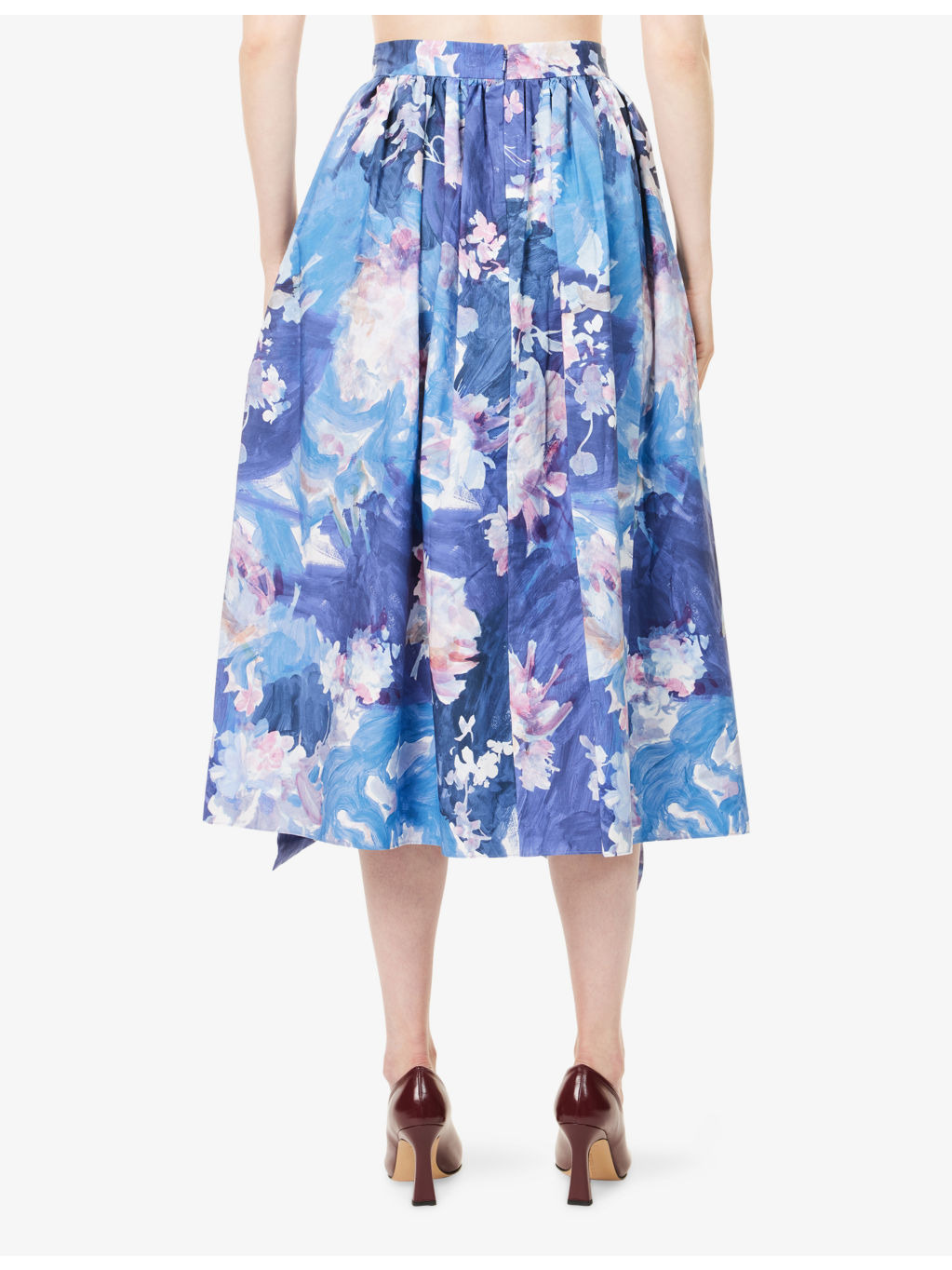 Floral Pleated Cotton-Poplin Midi Skirt - 4