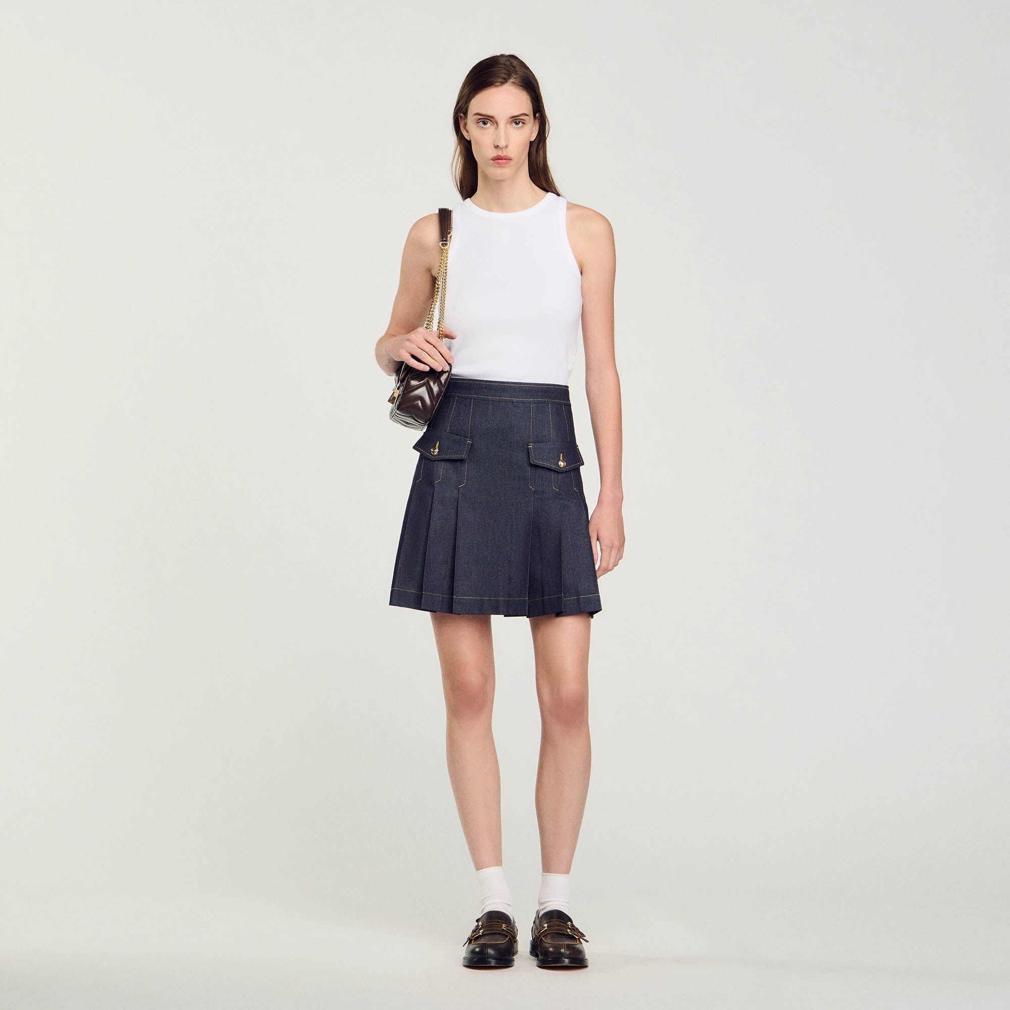 PLEATED DENIM SKIRT - 2