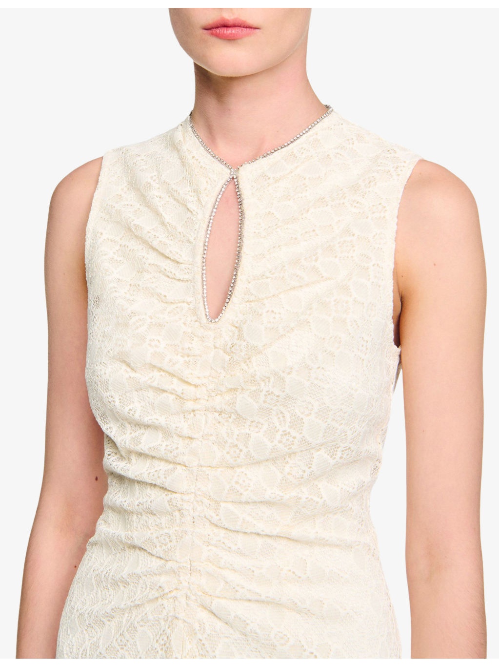 Rhinestone-Embellished Sleeveless Lace Maxi Dress - 6