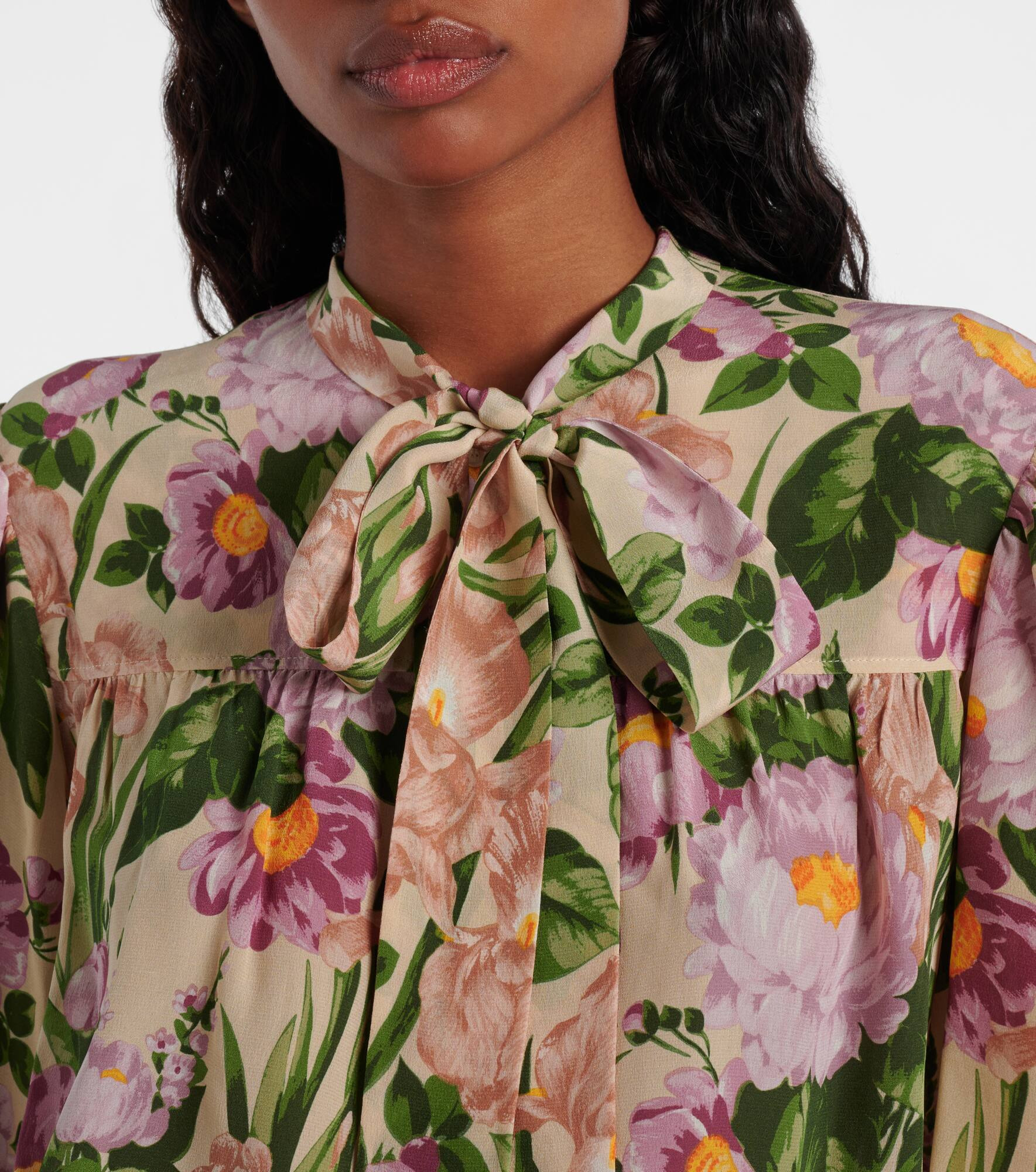 Tie-neck silk crêpe de chine blouse - 4