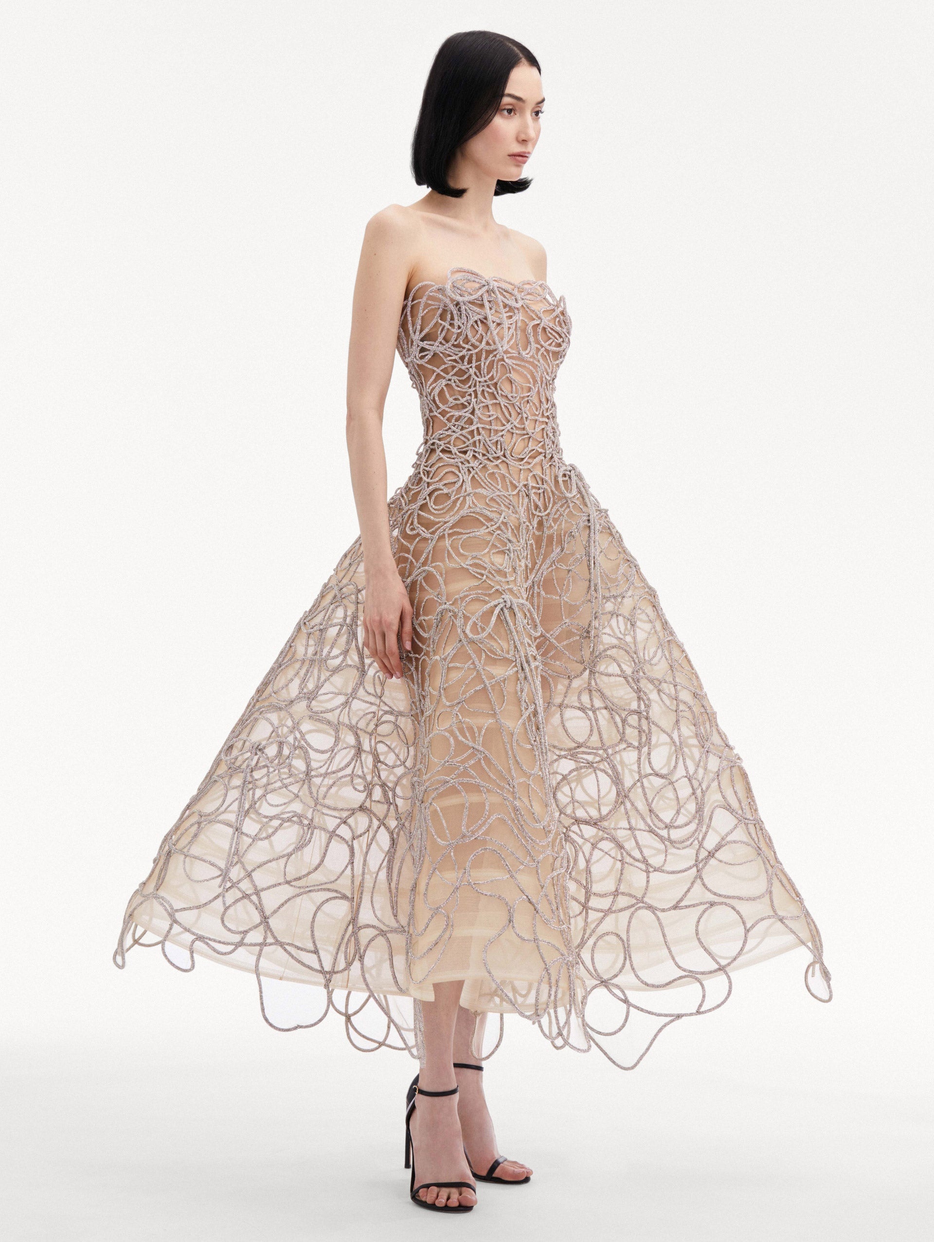 CRYSTAL EMBROIDERED CORD GOWN - 4