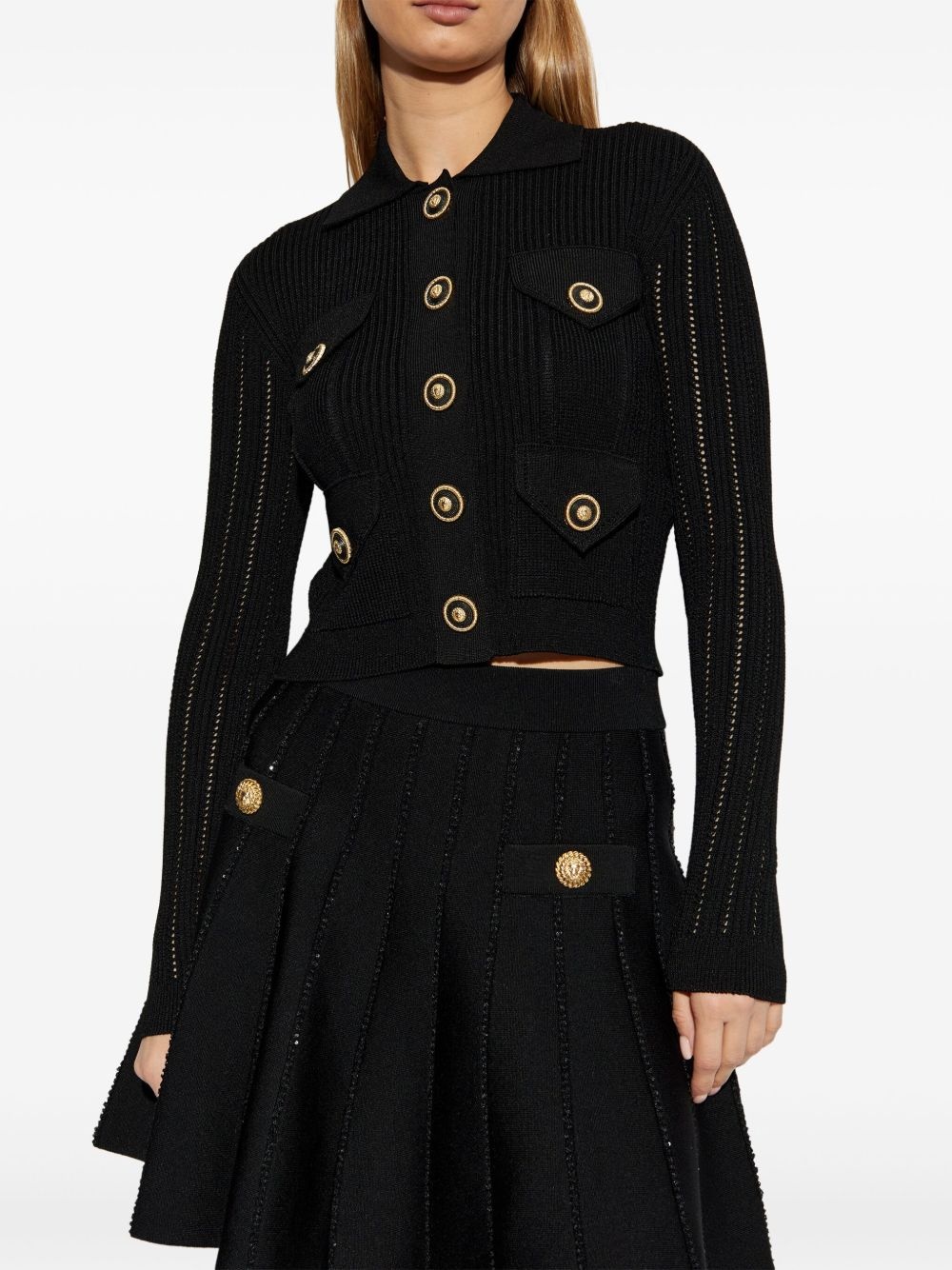openwork-detailed ribbed-knit cardigan - 3