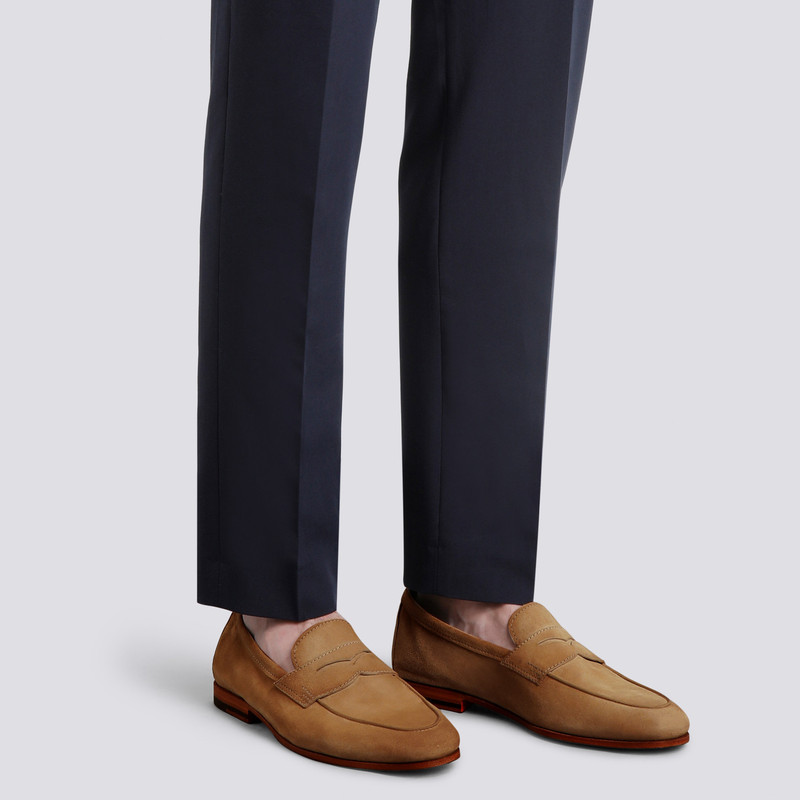Santoni Men's light brown suede Carlo loafer outlook