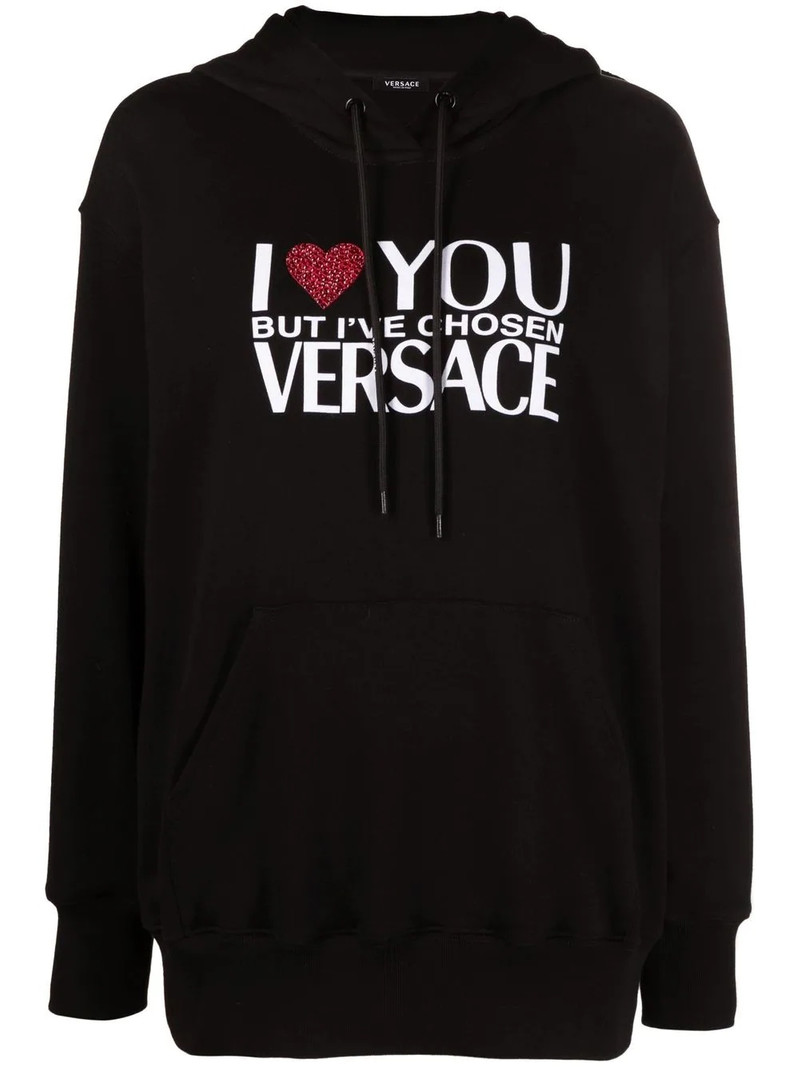 crystal-embellished slogan hoodie 1