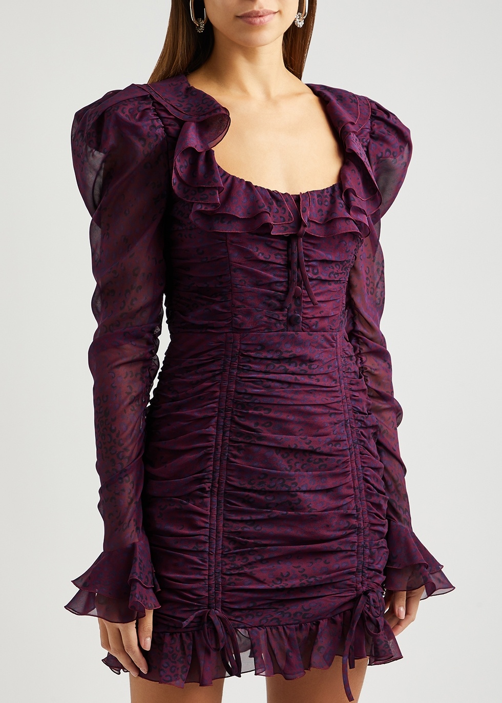 Leopard-print ruched silk-chiffon mini dress - 2