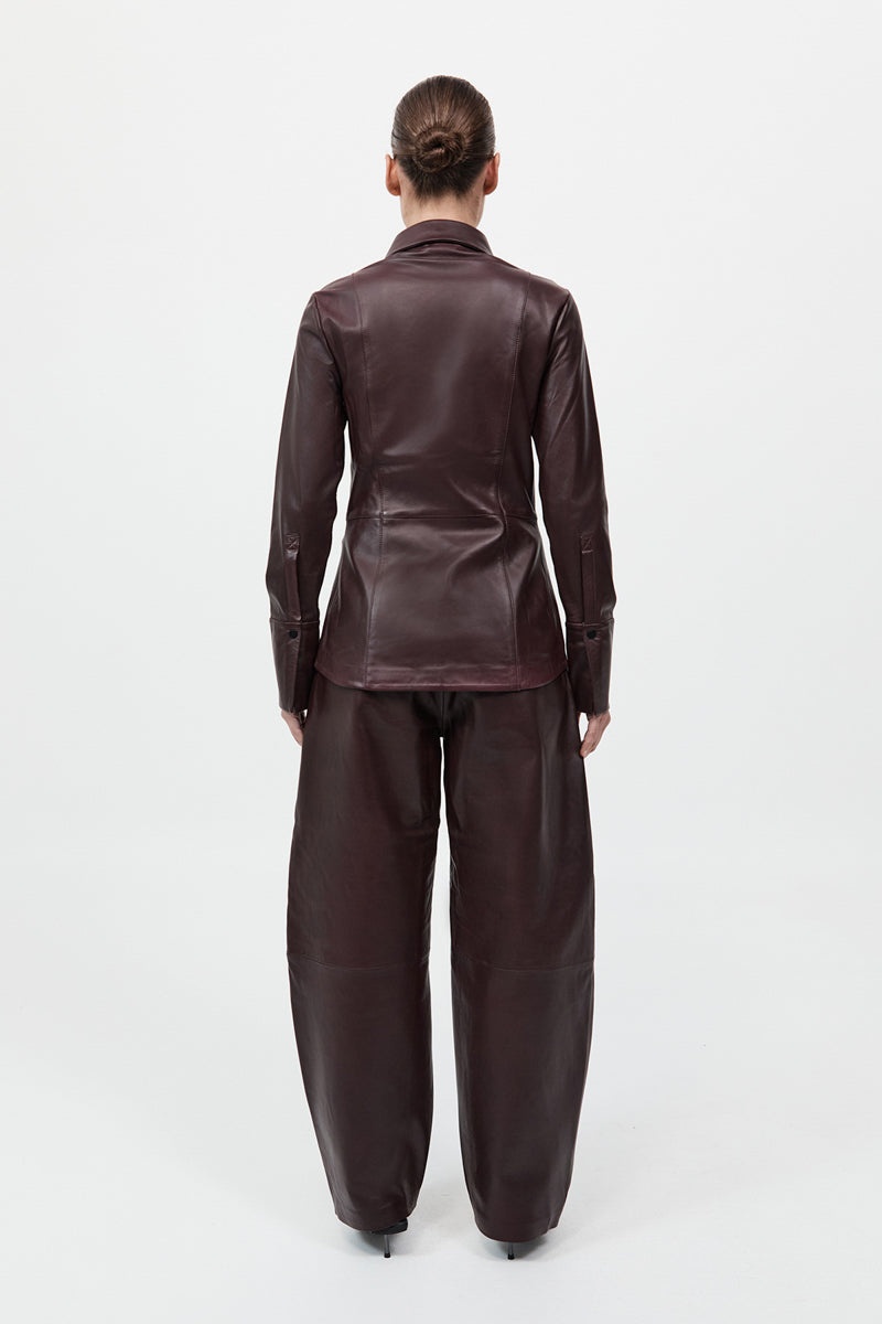Leather Panelled Shirt - Bordeaux - 7