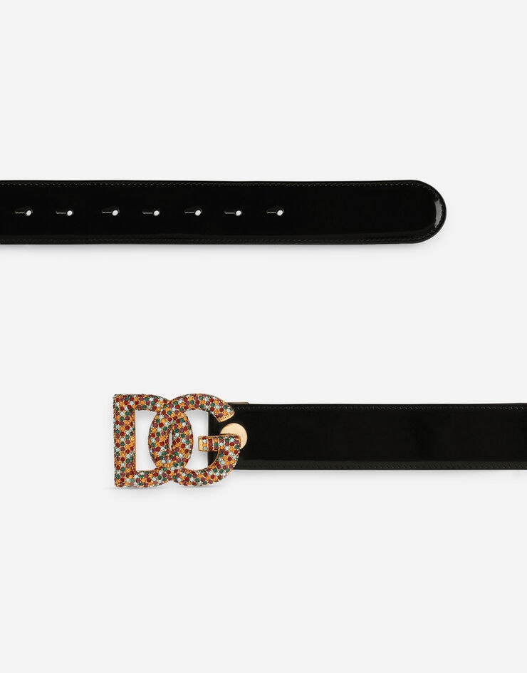 Polished calfskin belt with crystal DG logo - 2