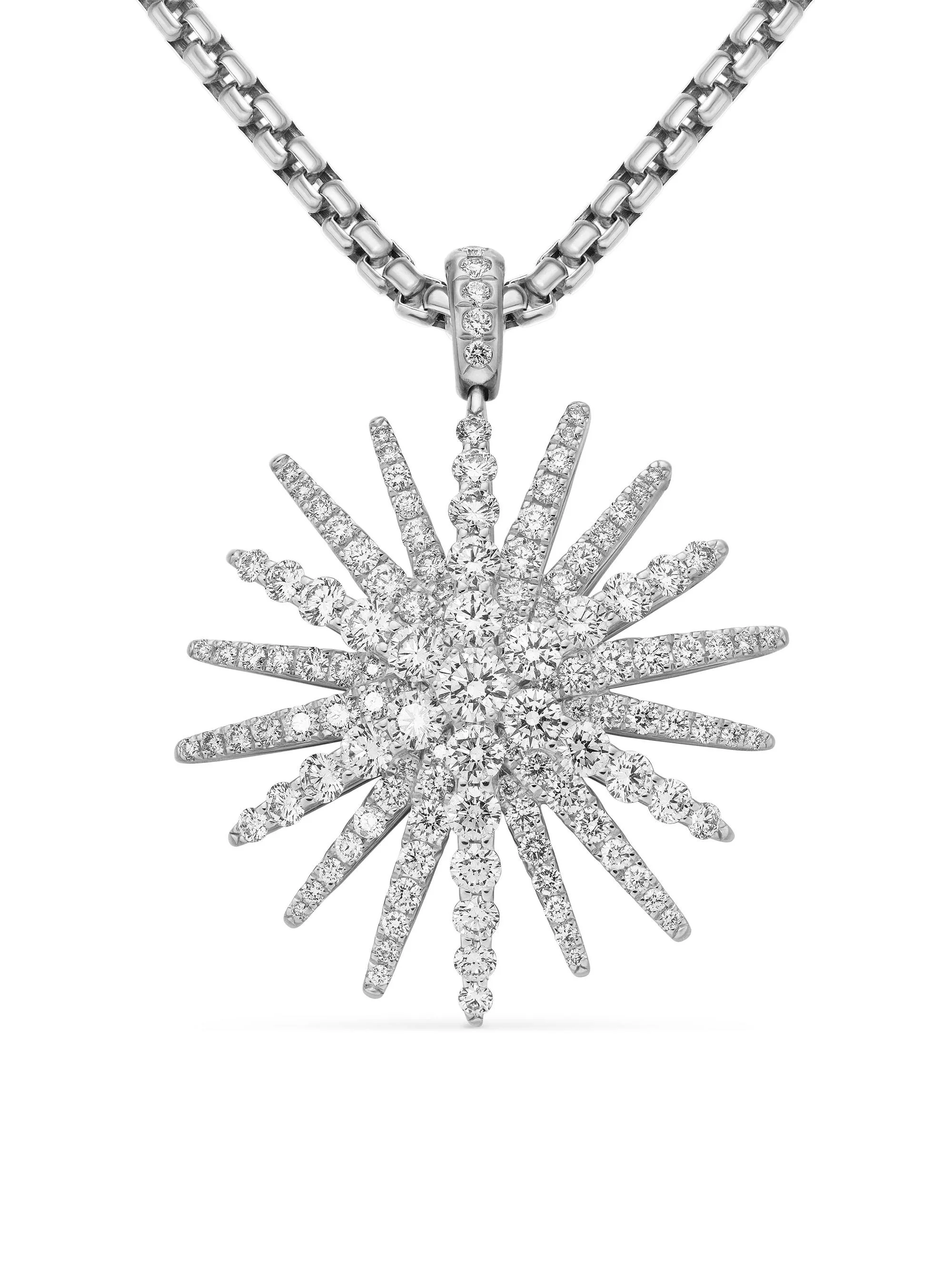 Women's Starburst Pendant in 18K White Gold with Full Pavé Diamonds, 33.7MM - Diamond - 1