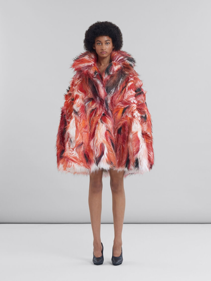Marni RED LONG HAIR FLARED COAT outlook