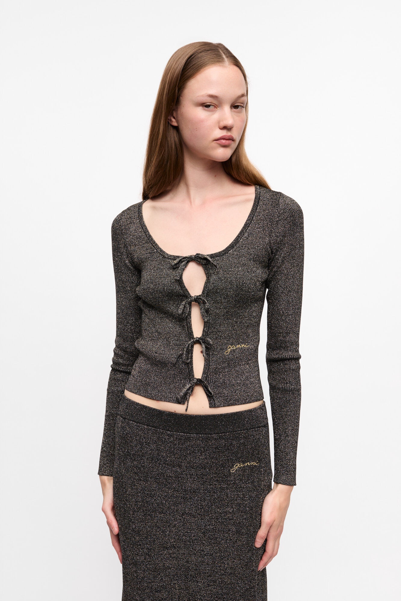 BLACK AND GOLD SPARKLE TIE STRING CARDIGAN - 2
