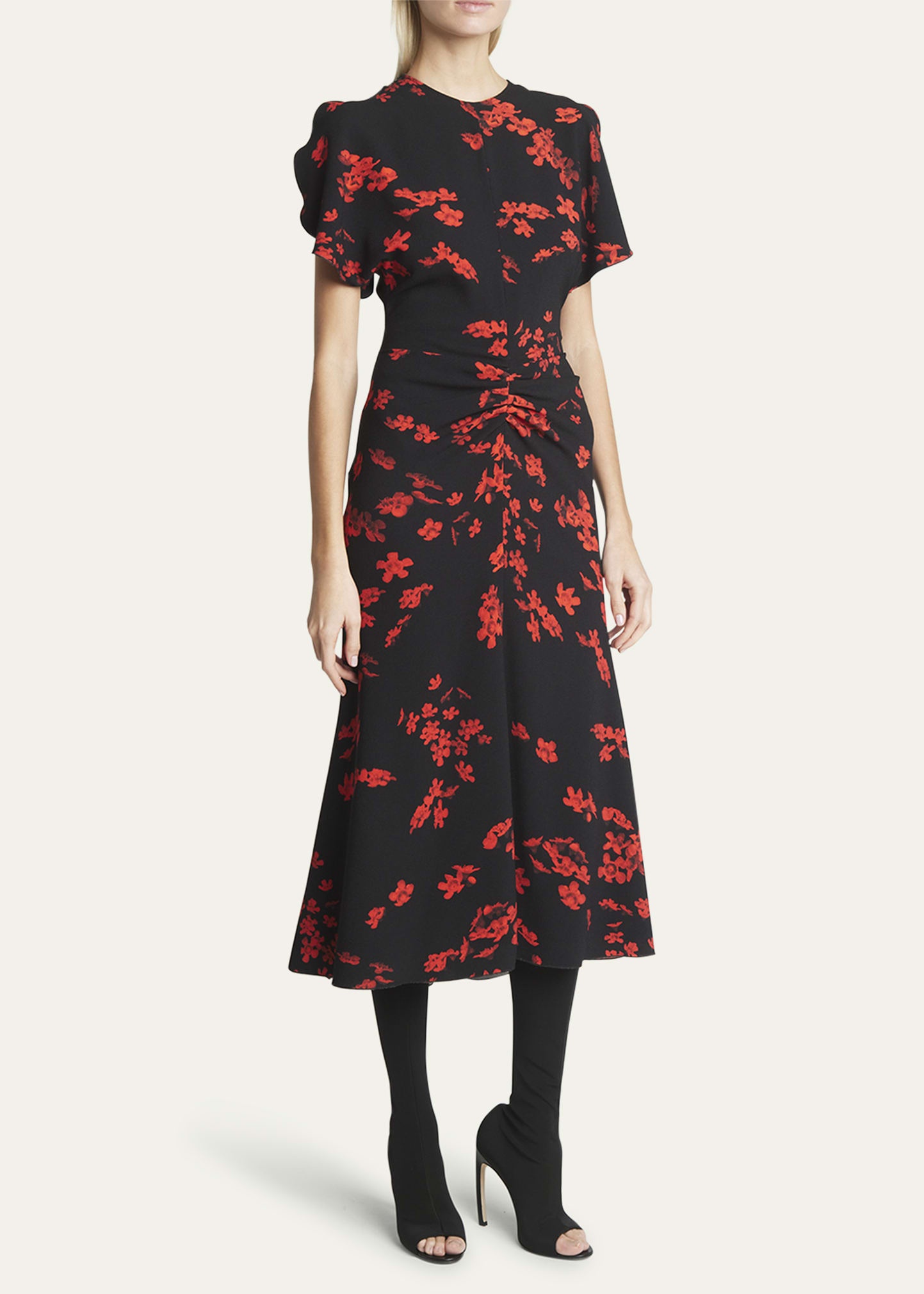 Gathered Waist Floral Print Midi Dress - 4