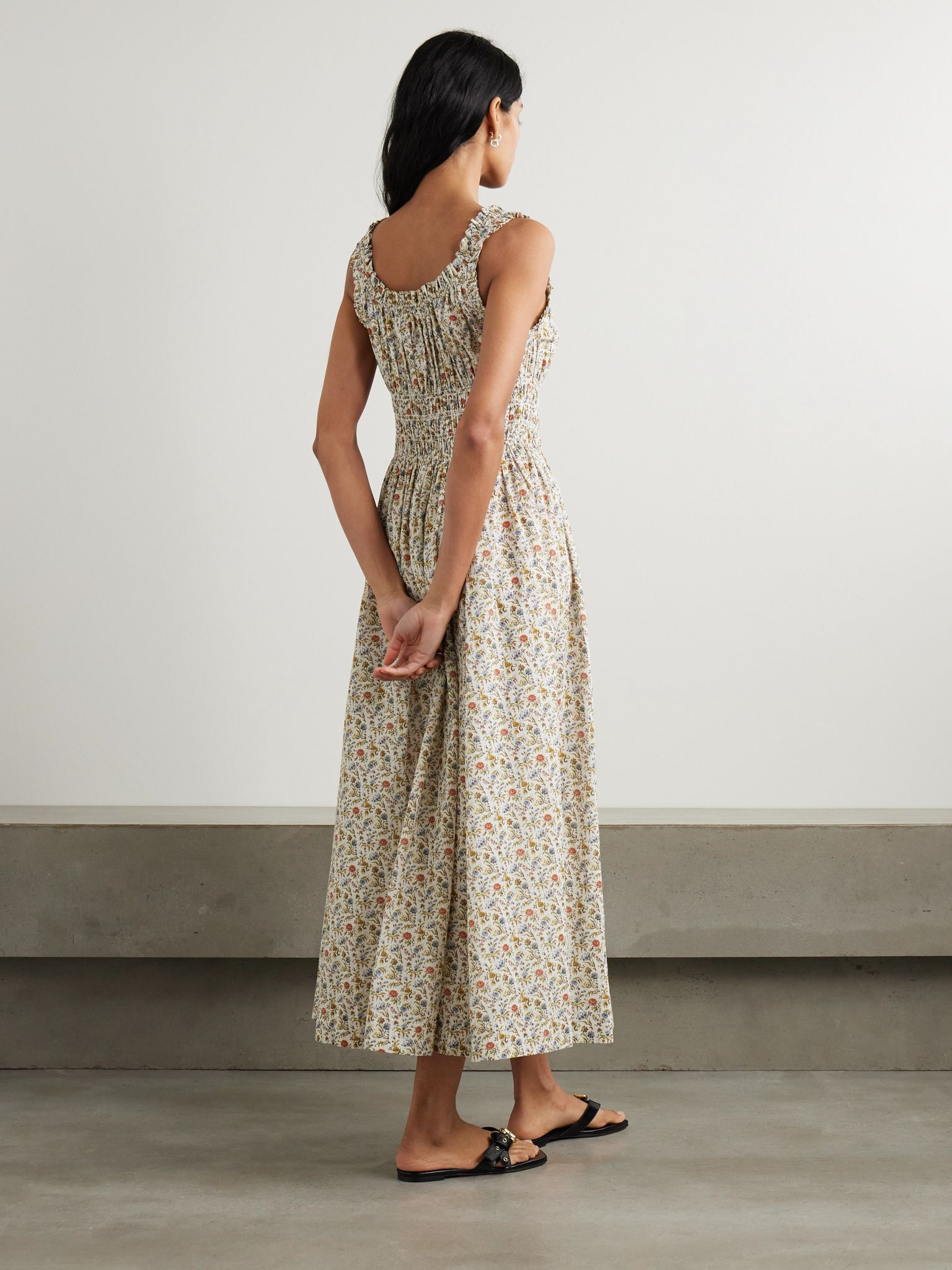 Emmaretta shirred floral-print cotton-voile midi dress Multi - 3