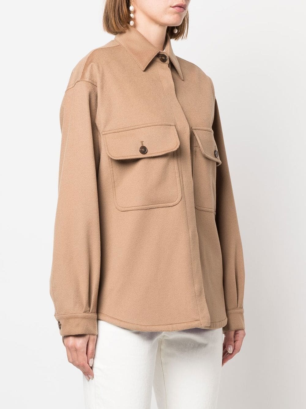 LORRIANE Light Camel Cotton Overshirt Jacket - 3