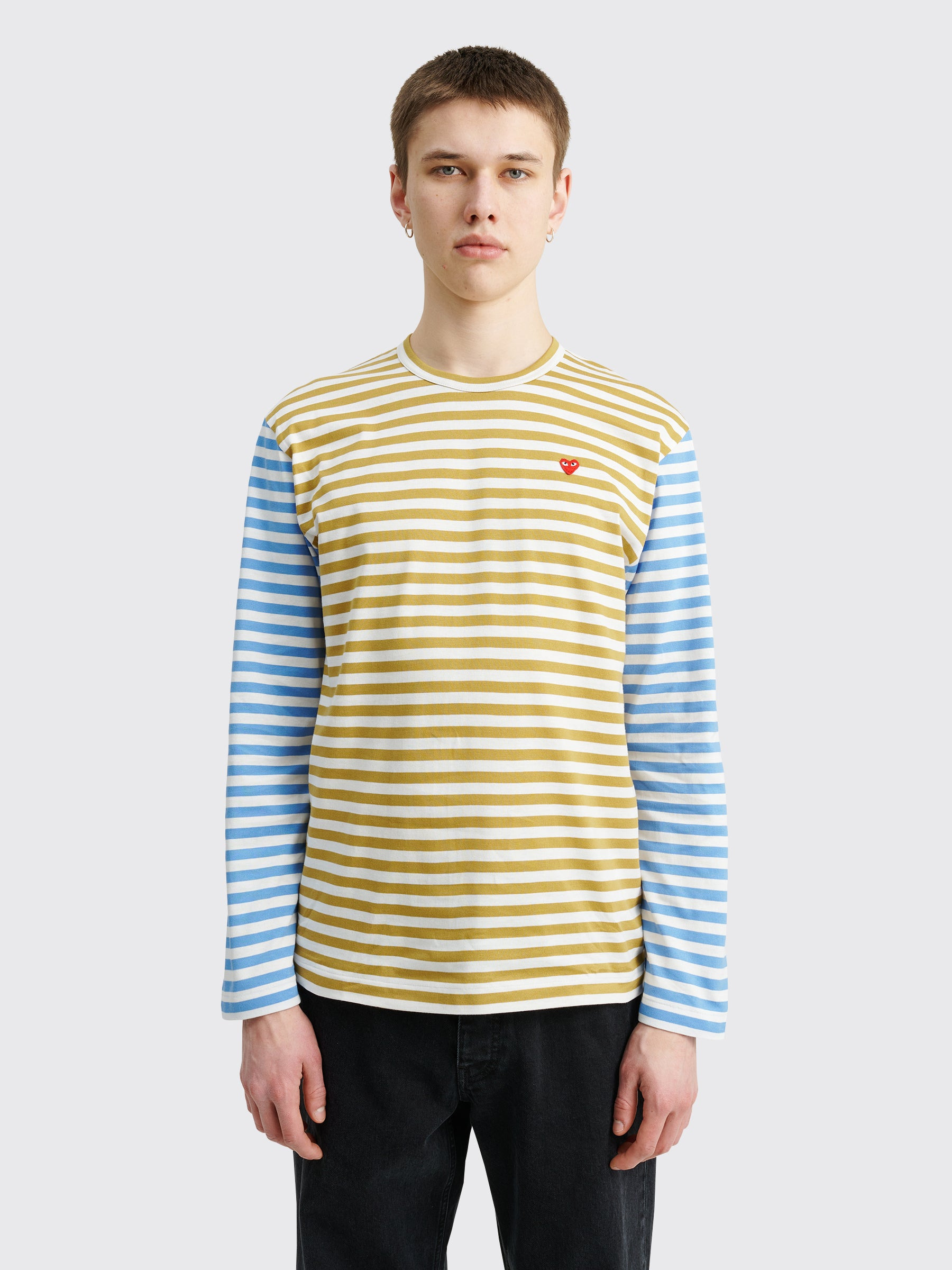 COMME DES GARÇONS PLAY MINI HEART LS T-SHIRT STRIPE OLIVE / BLUE - 2