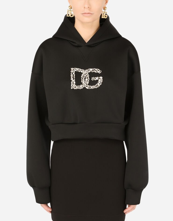 Technical jersey hoodie with crystal-embellished DG logo - 1