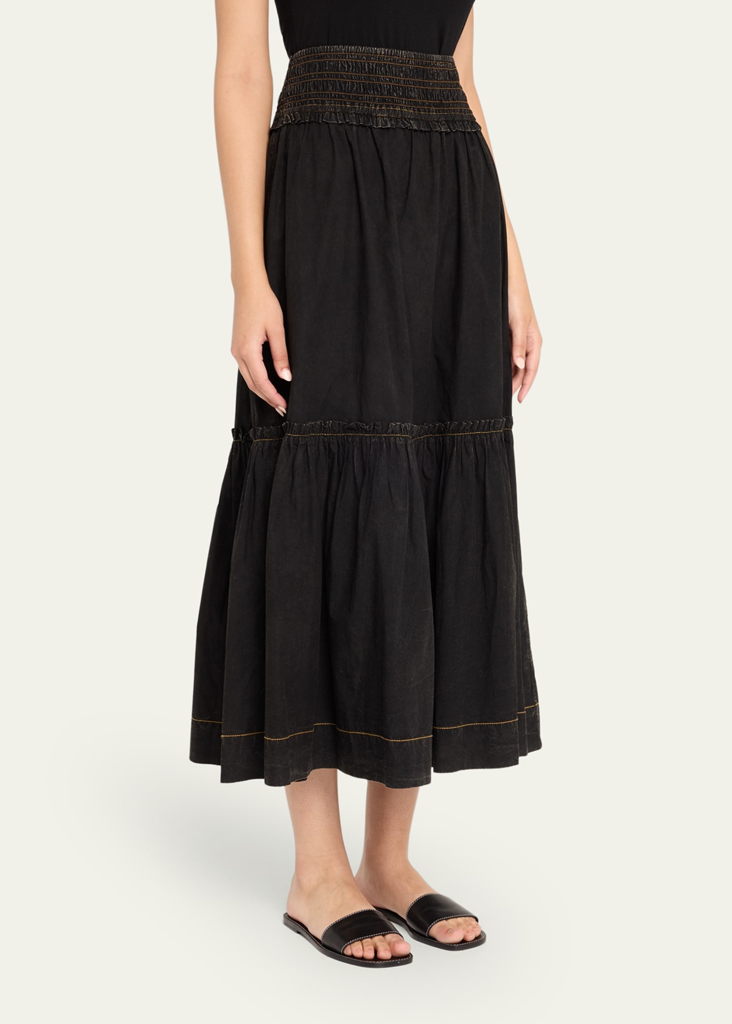 Garment-Dyed Smocked Maxi Skirt - 4