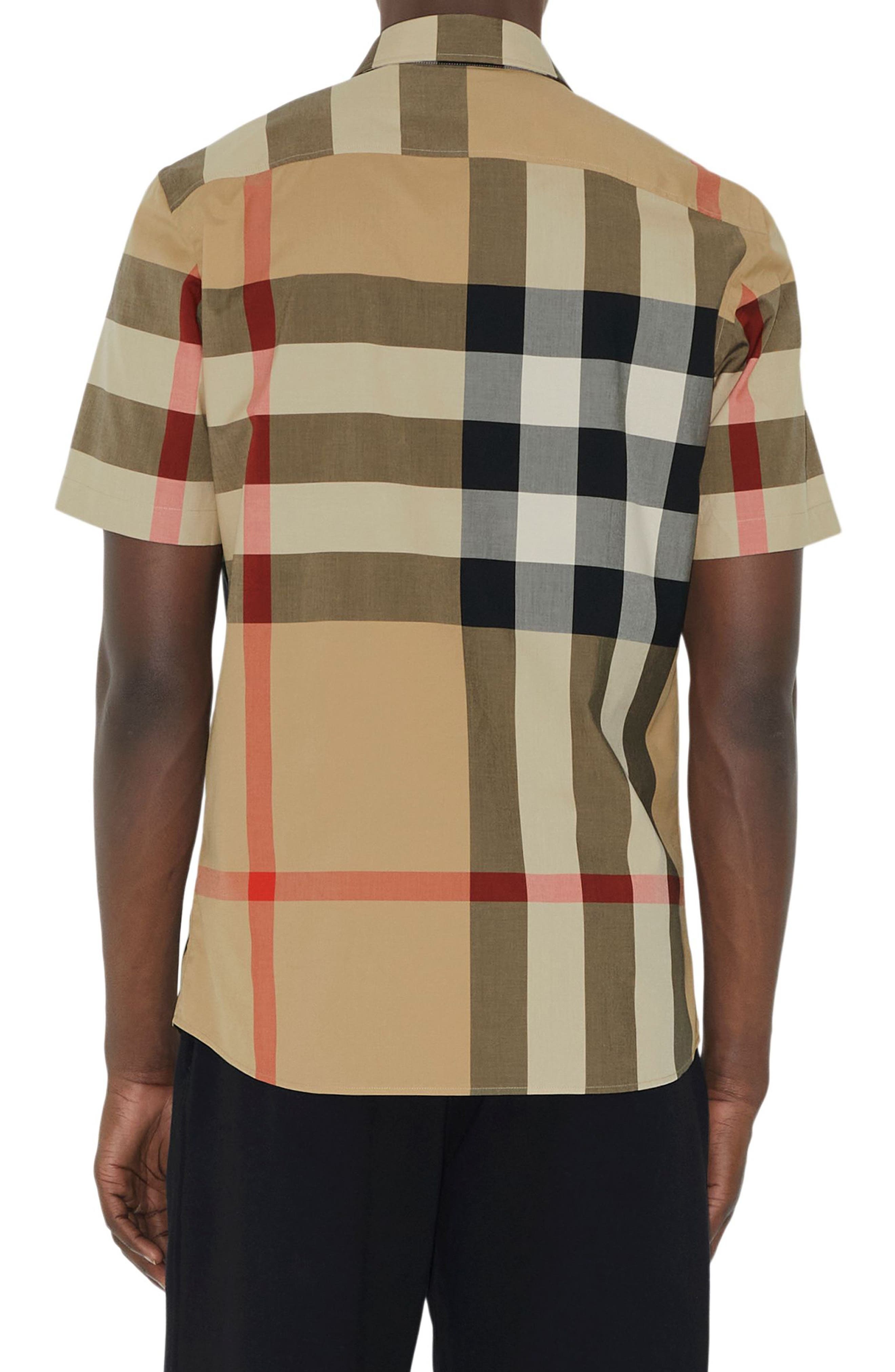 burberry Summerton Archive Short Sleeve Check Cotton Poplin Button-Up Shirt in Archive Beige Ip Chk  - 2