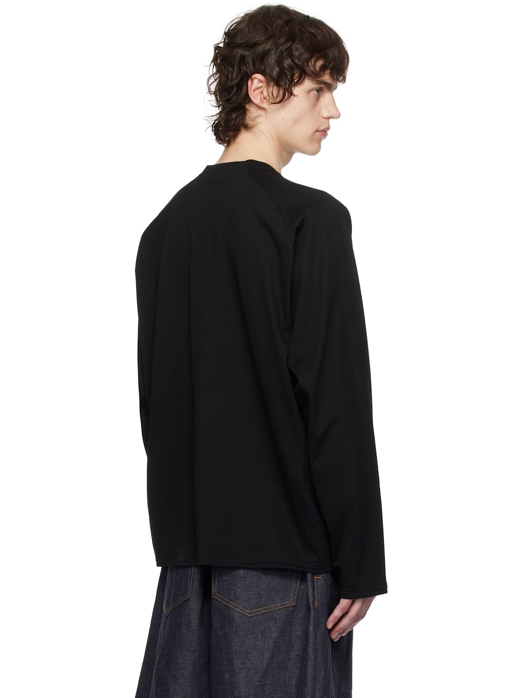 Black Cotton Jersey Long Sleeve T-shirt - 3