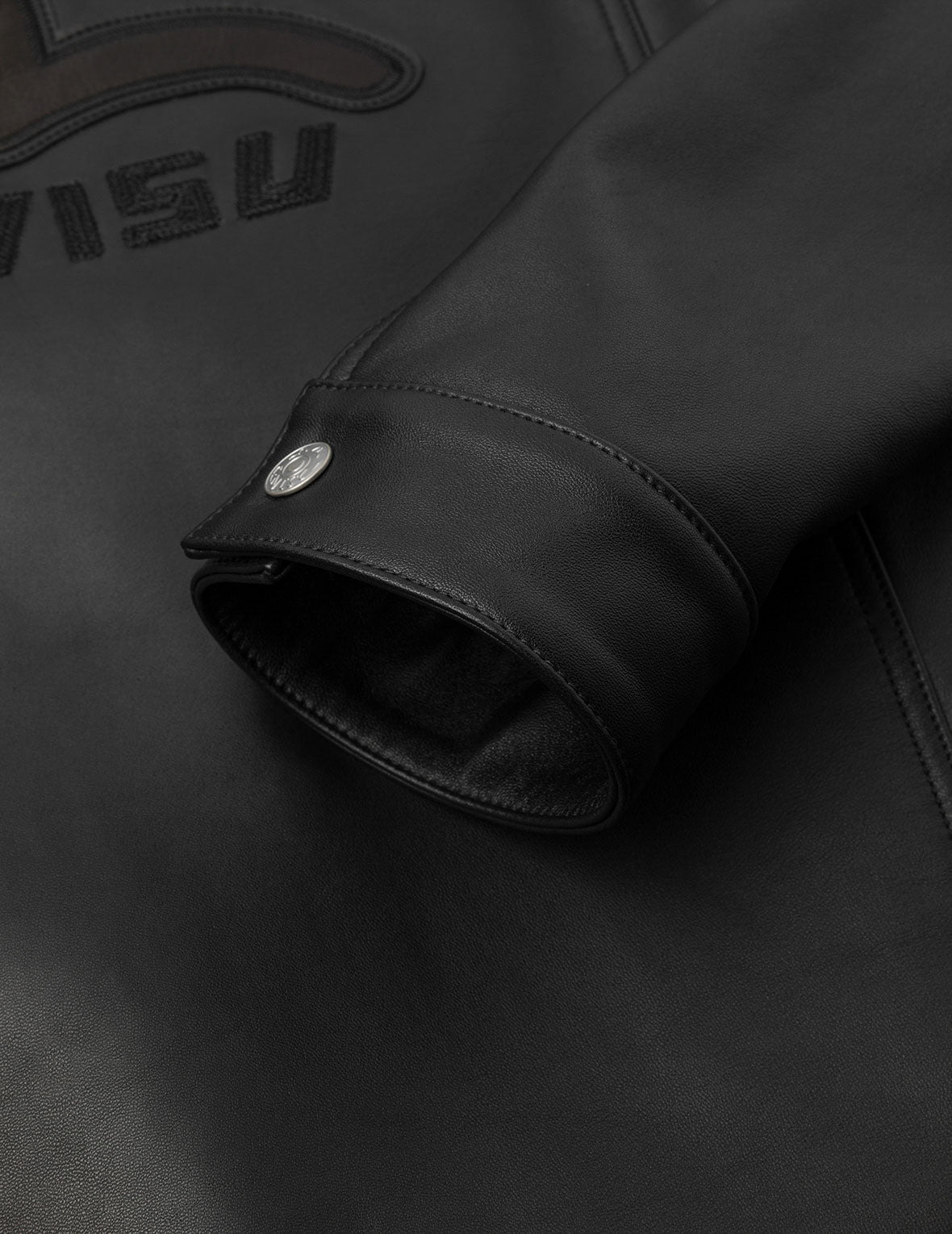 Logo and Seagull Embroidery Regular Fit Leather Jacket - 11