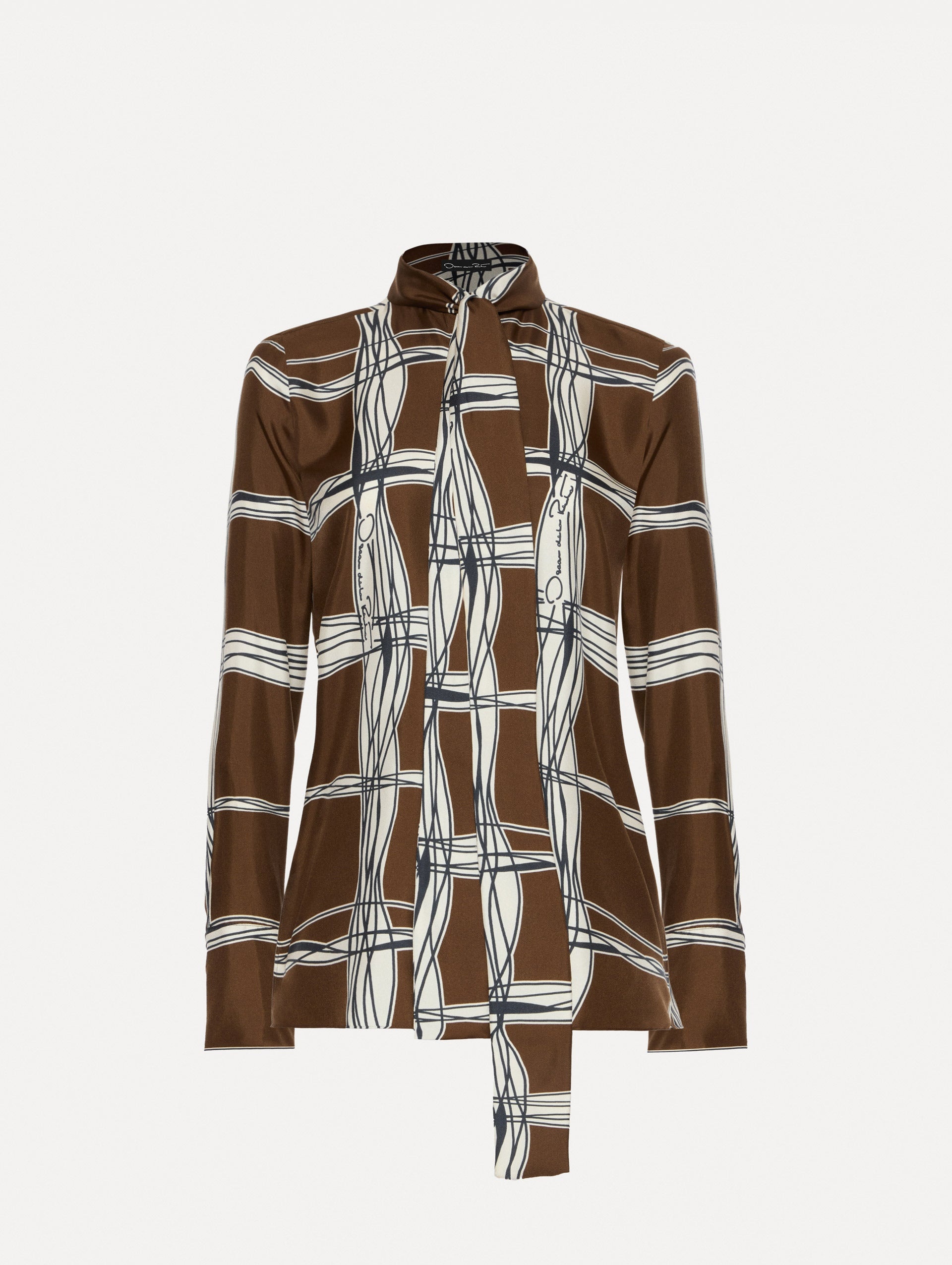 WAVY PLAID SILK TWILL BLOUSE - 1