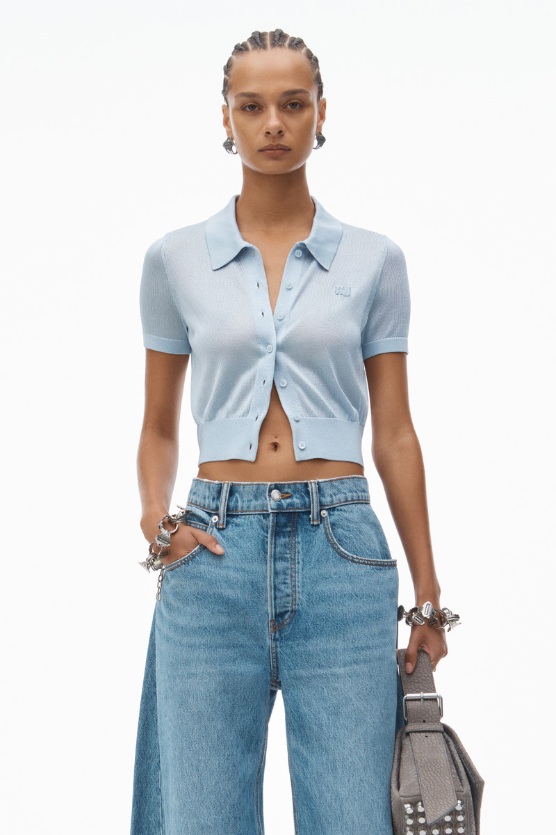 Logo Embroidered Polo Cardigan in Viscose 2