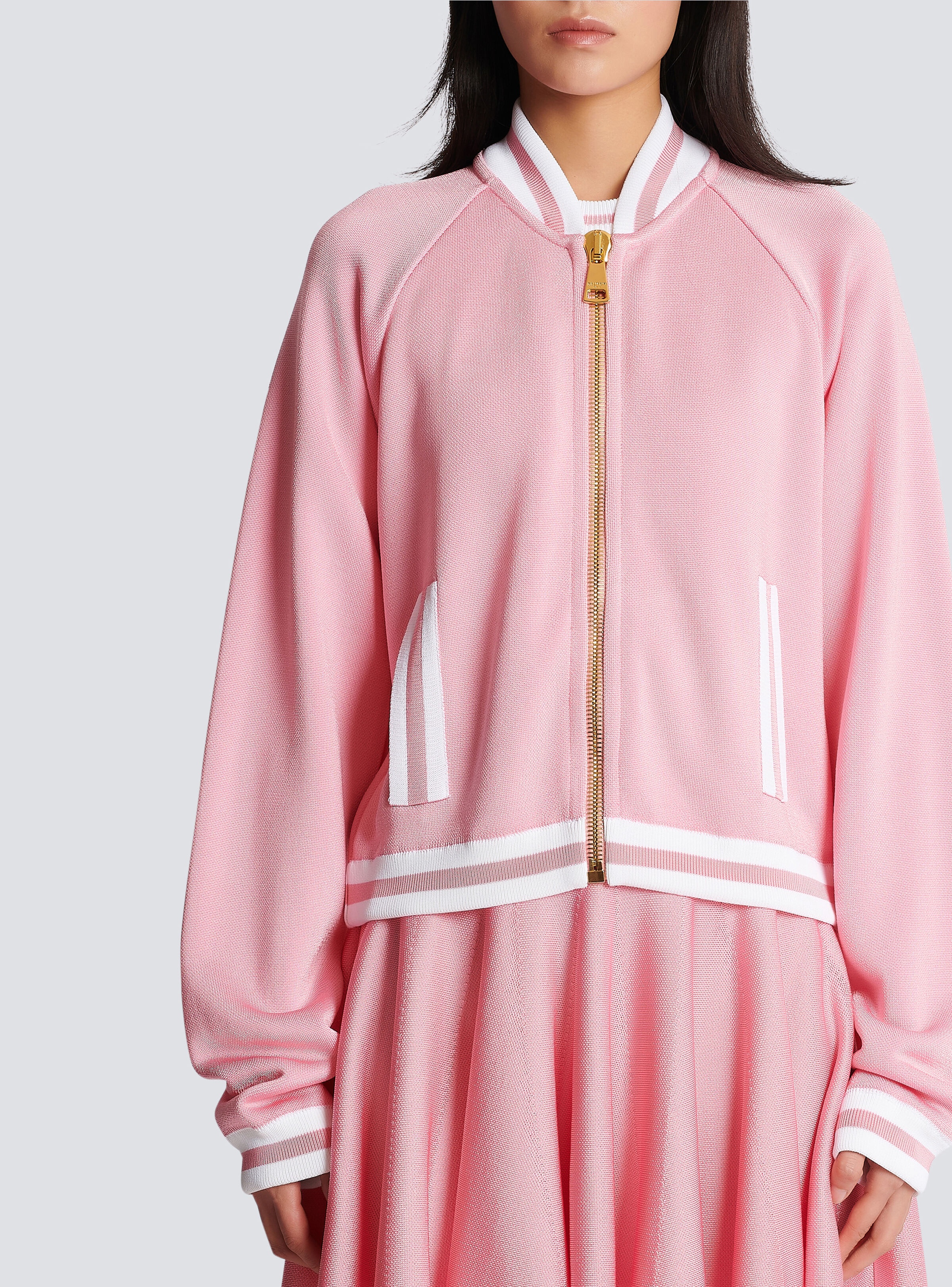 Cropped knitted varsity jacket with striped details - 5