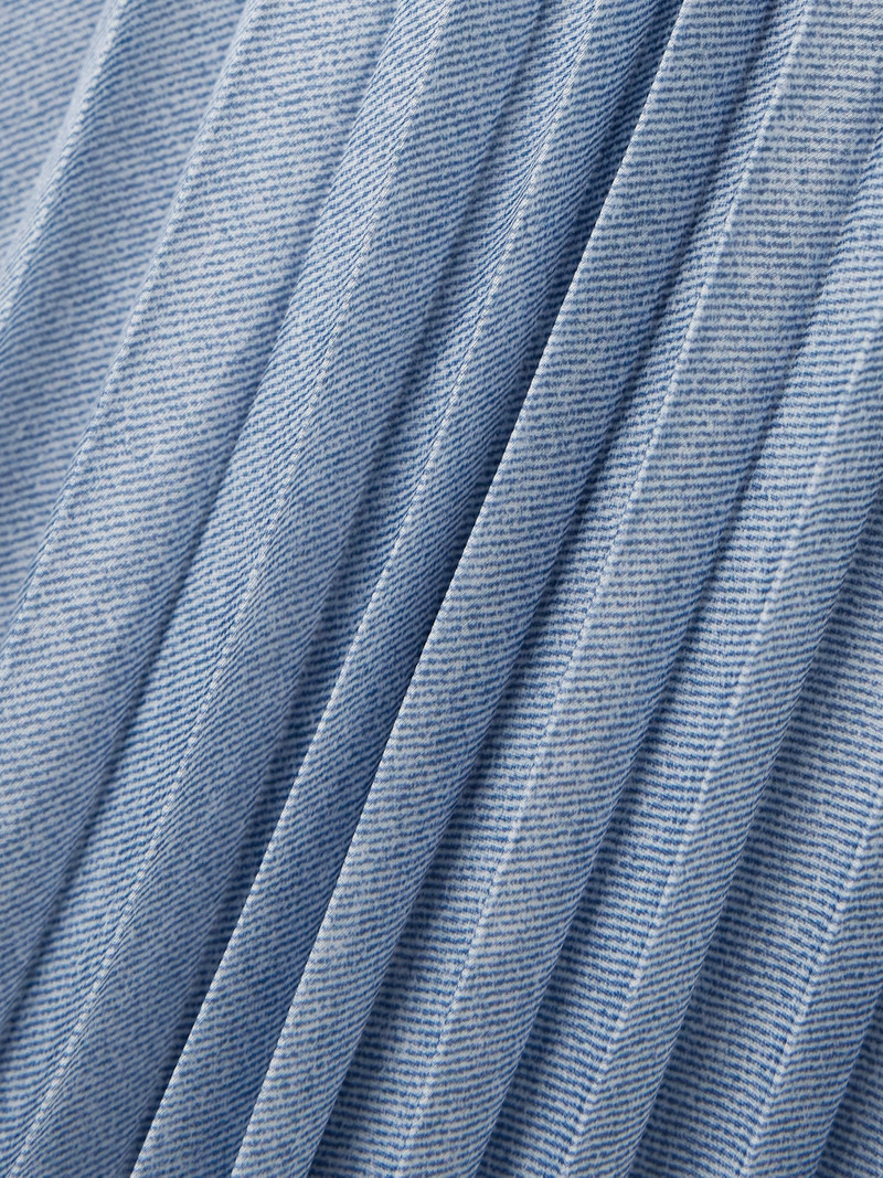 Wrap-effect Denim-paneled Pleated Printed Crepe De Chine Midi Skirt 5