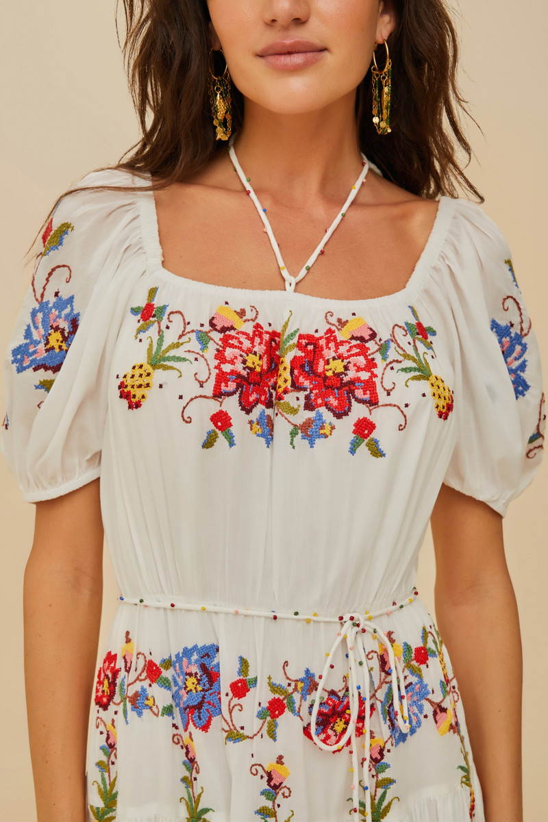 Off-White Tropical Porcelain Embroidered Maxi Dress 4