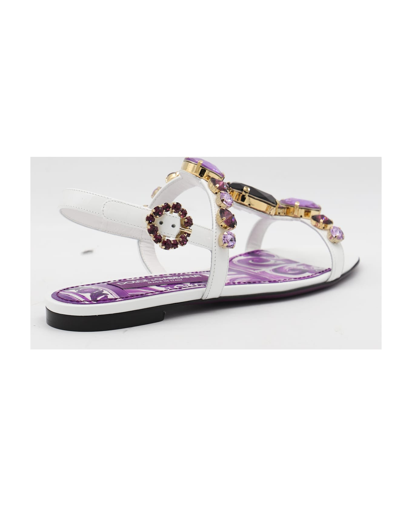 White And Violet Leather Sandals - 3