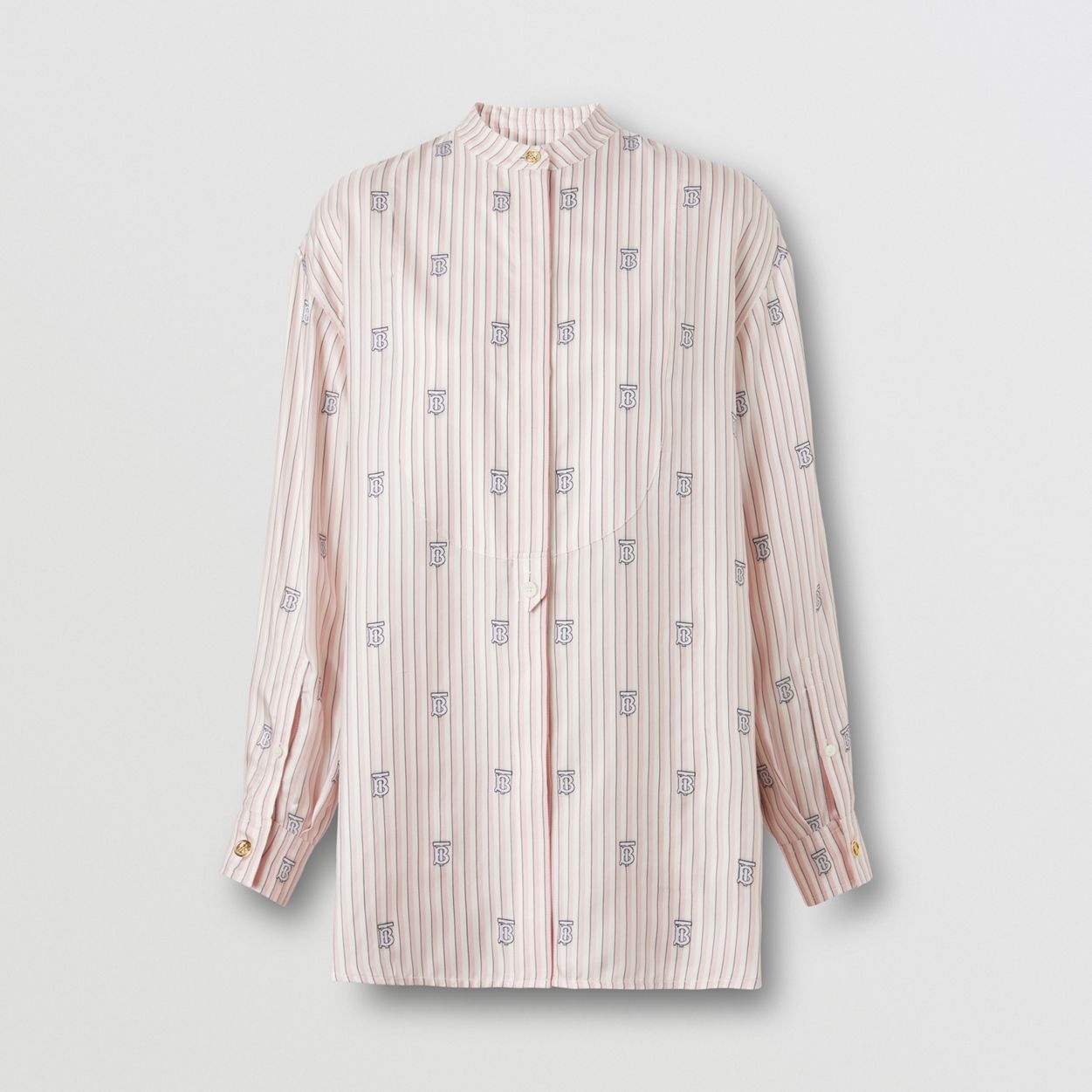 Monogram and Stripe Silk Blend Oversized Shirt - 1