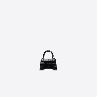 BALENCIAGA Women's Hourglass Mini Handbag With Chain Crocodile Embossed in Black outlook