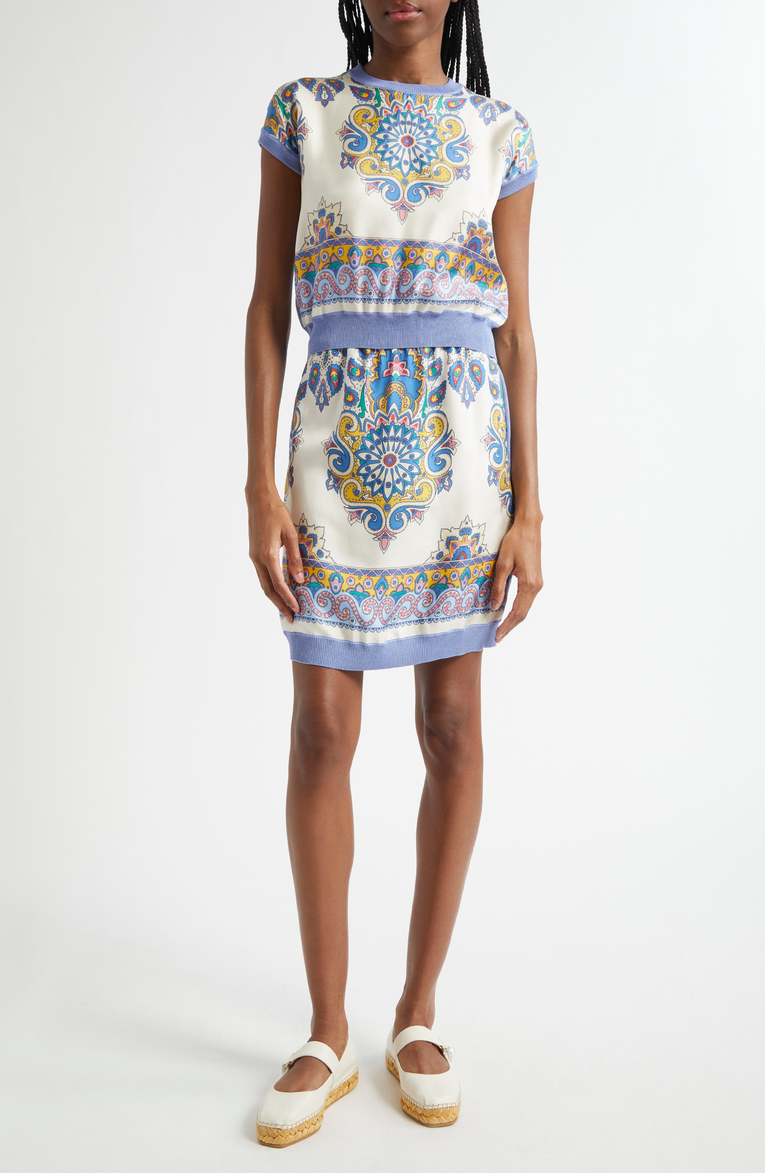 Etro Cap Sleeve Mixed Media Sweater in Pervinca at Nordstrom - 2