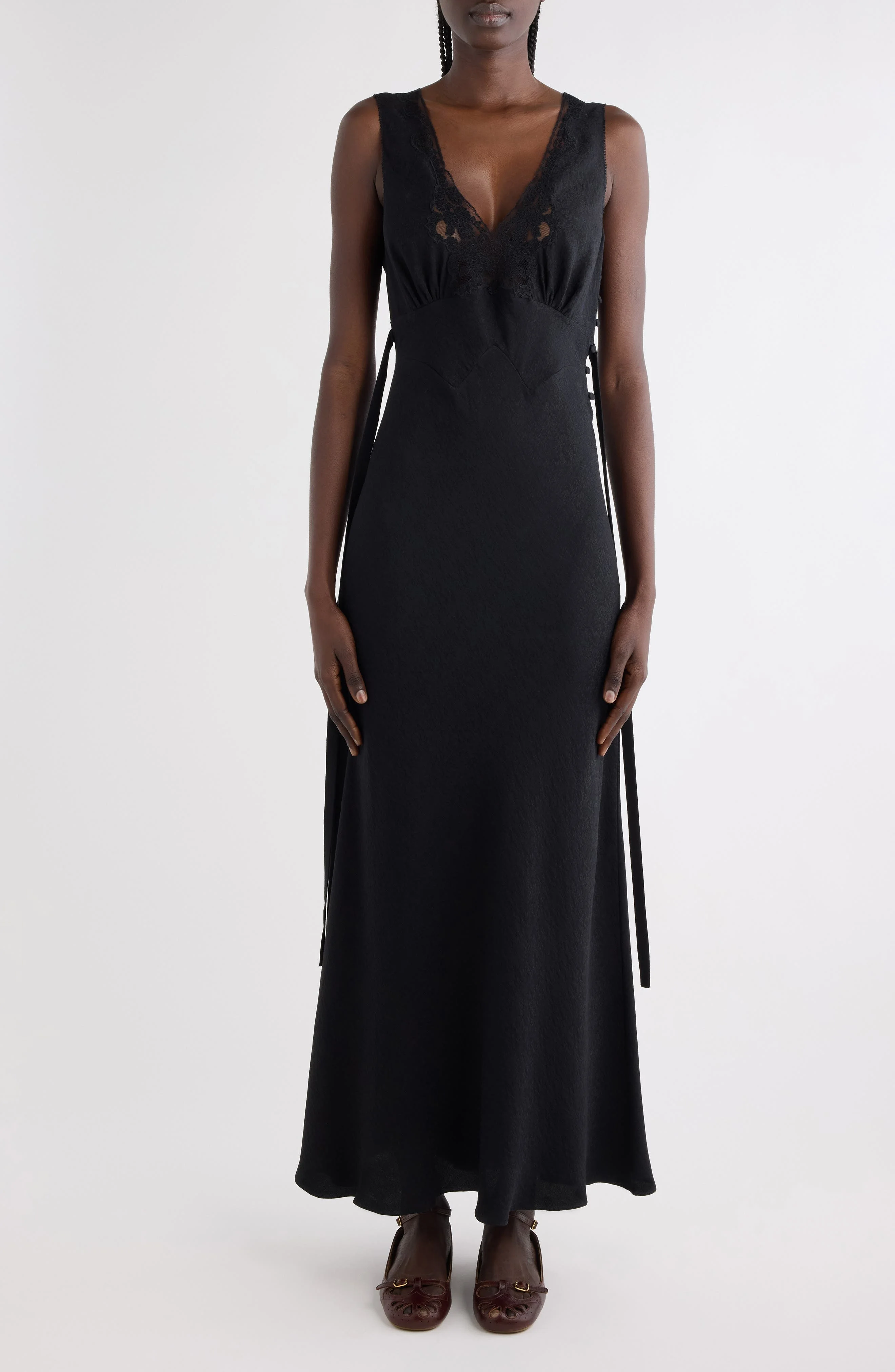 Chloé Lace Trim Floral Jacquard Silk Column Dress in Black at Nordstrom - 1