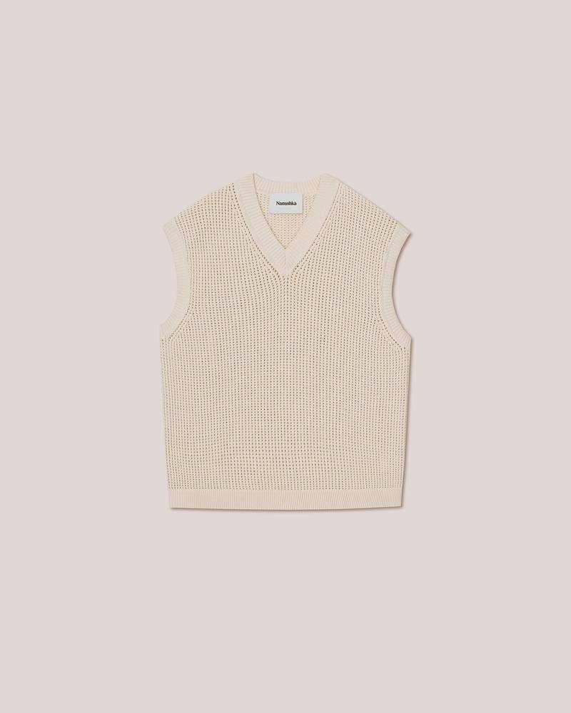 ZEBE - Textured cotton v-neck vest - 1
