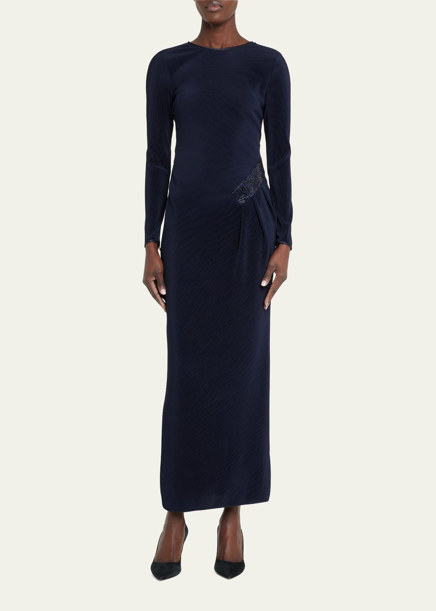 Jersey Dress w/ Beaded Hip Detail - 2