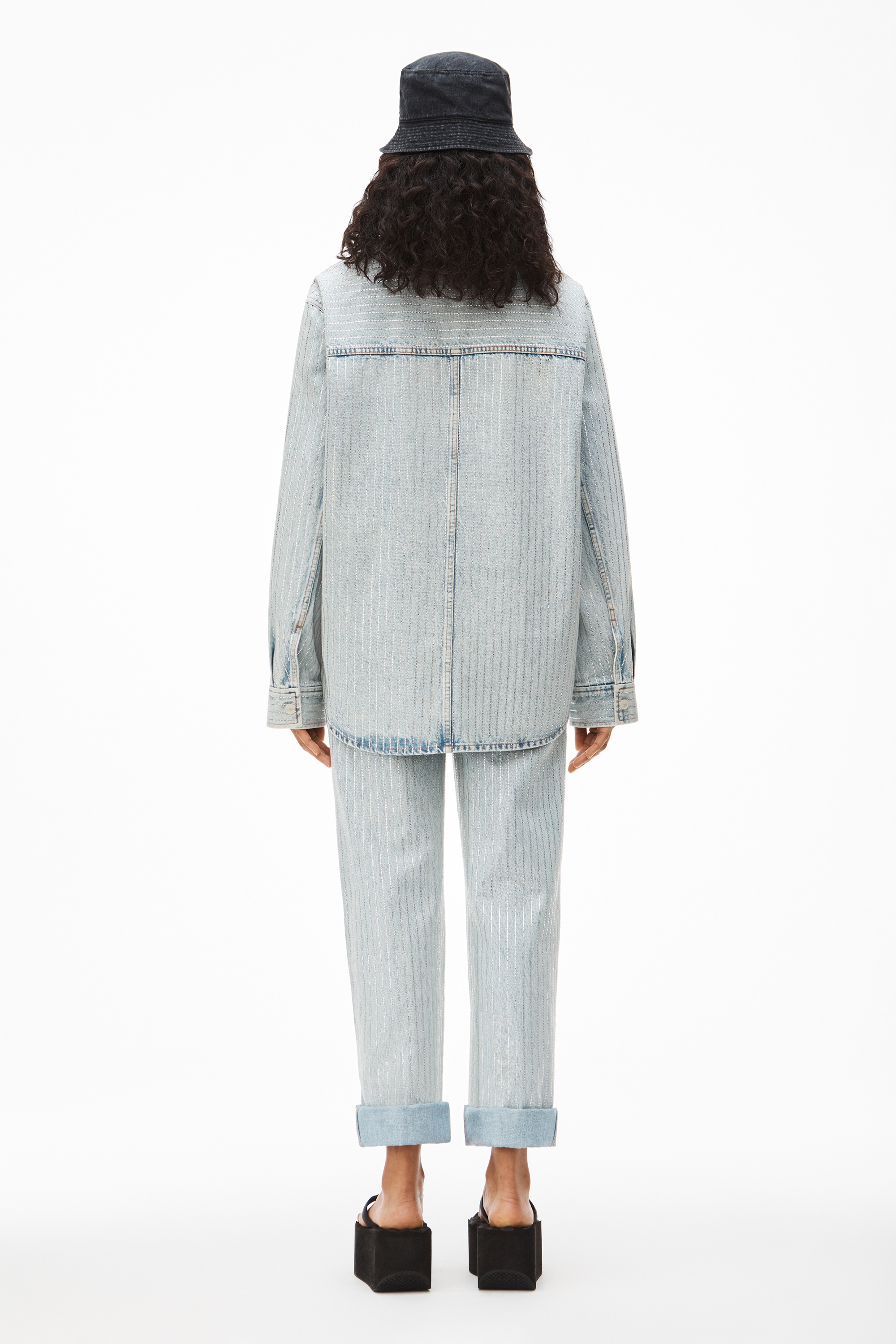 CRYSTAL STRIPE OVERSIZED SHIRT IN DENIM - 4