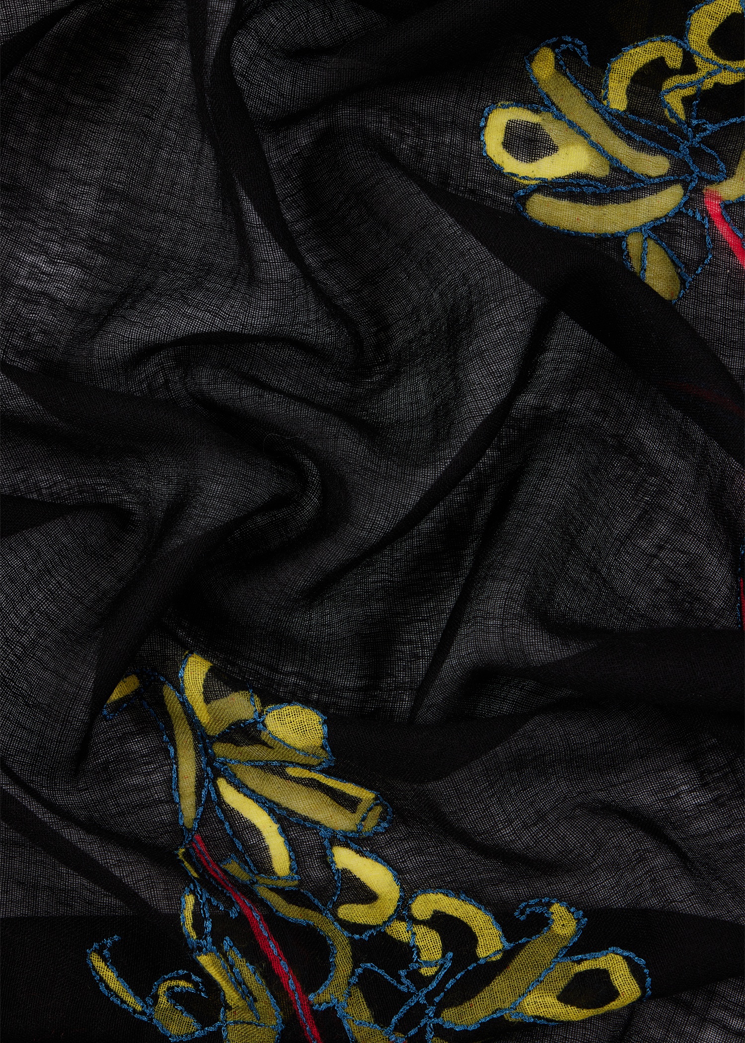 Women's Black 'Ruth Floral' Embroidered Scarf - 4