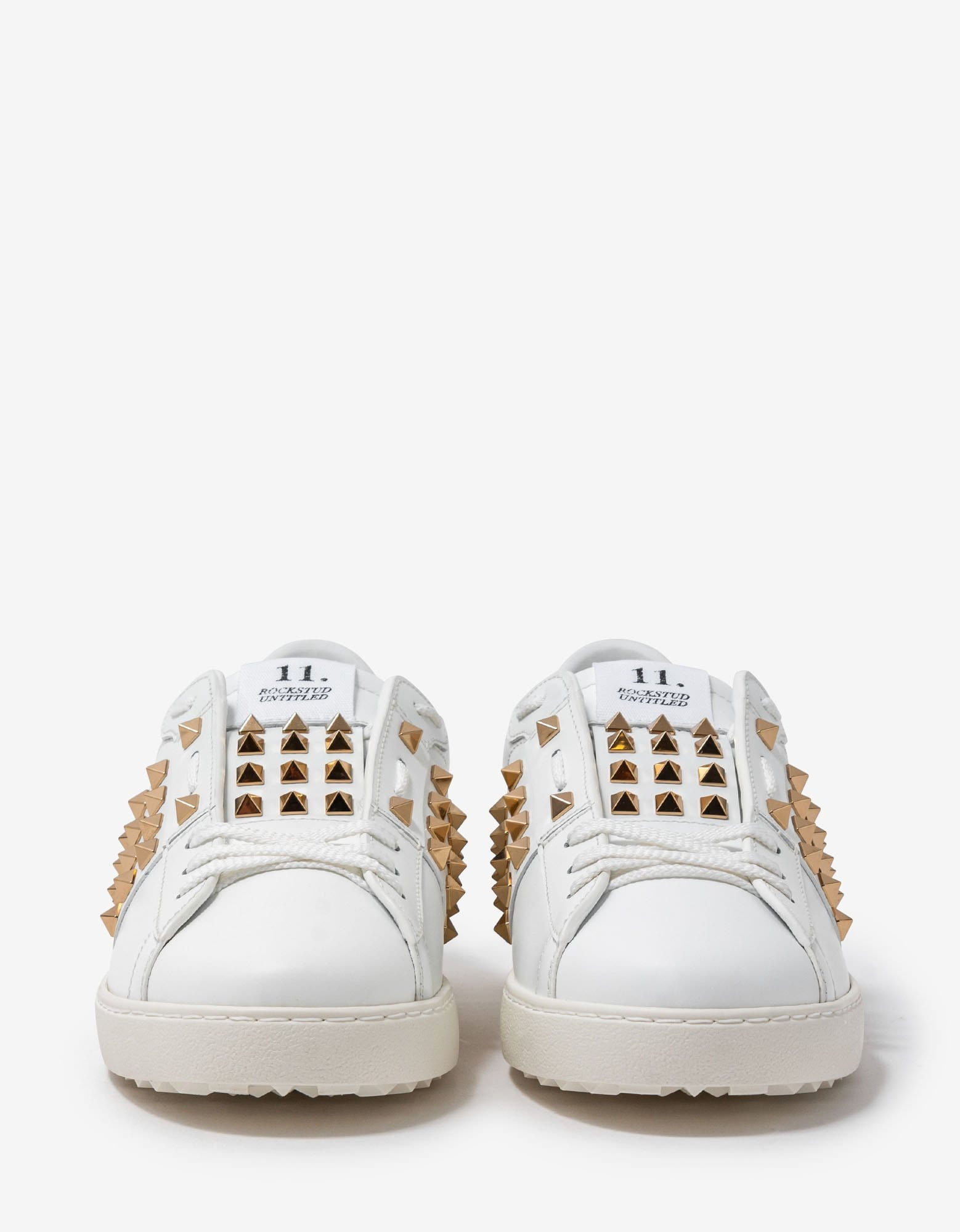 Valentino White & Gold Rockstud Untitled Trainers - 2