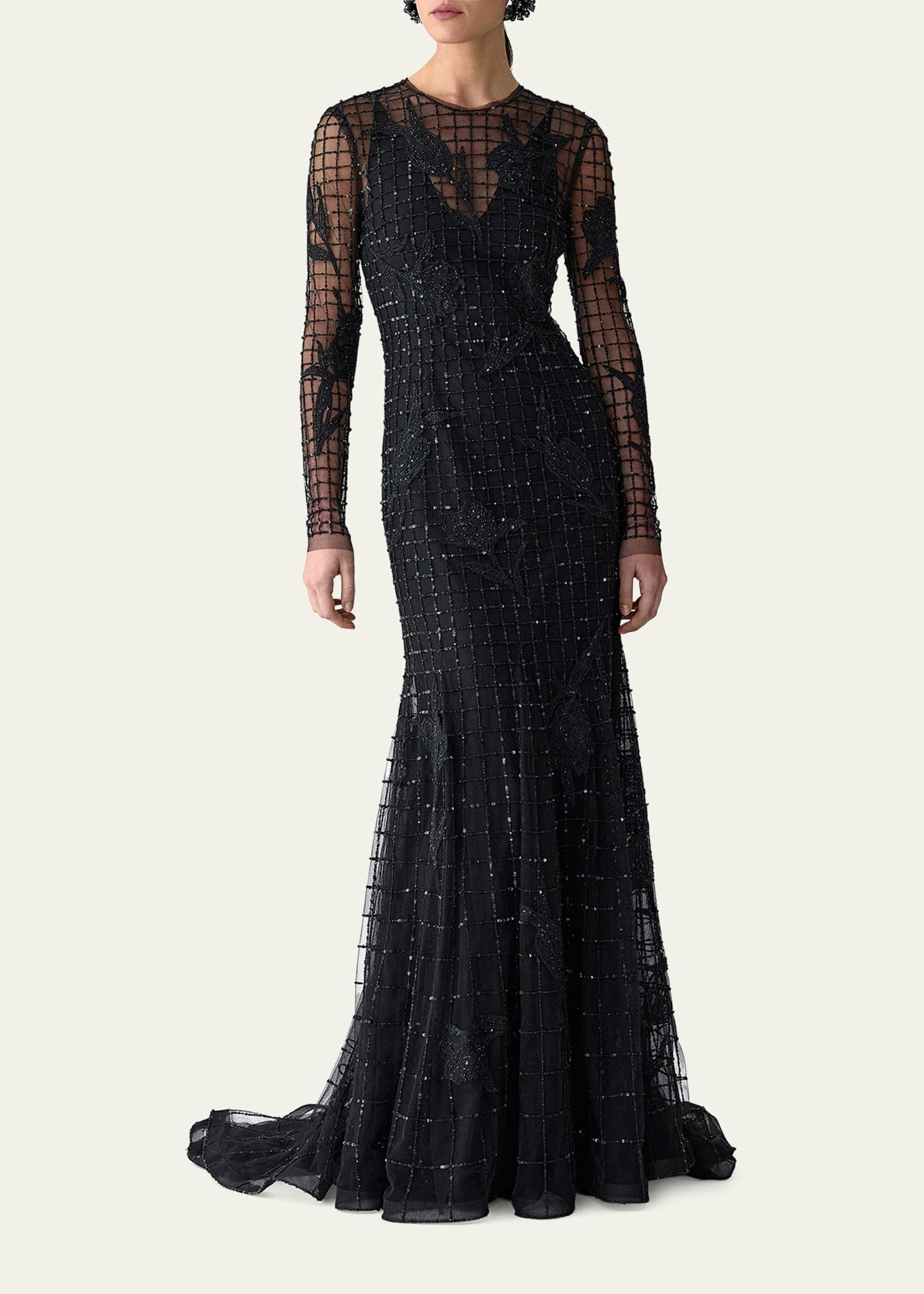 Embellished Long-Sleeve Trumpet Gown - 2