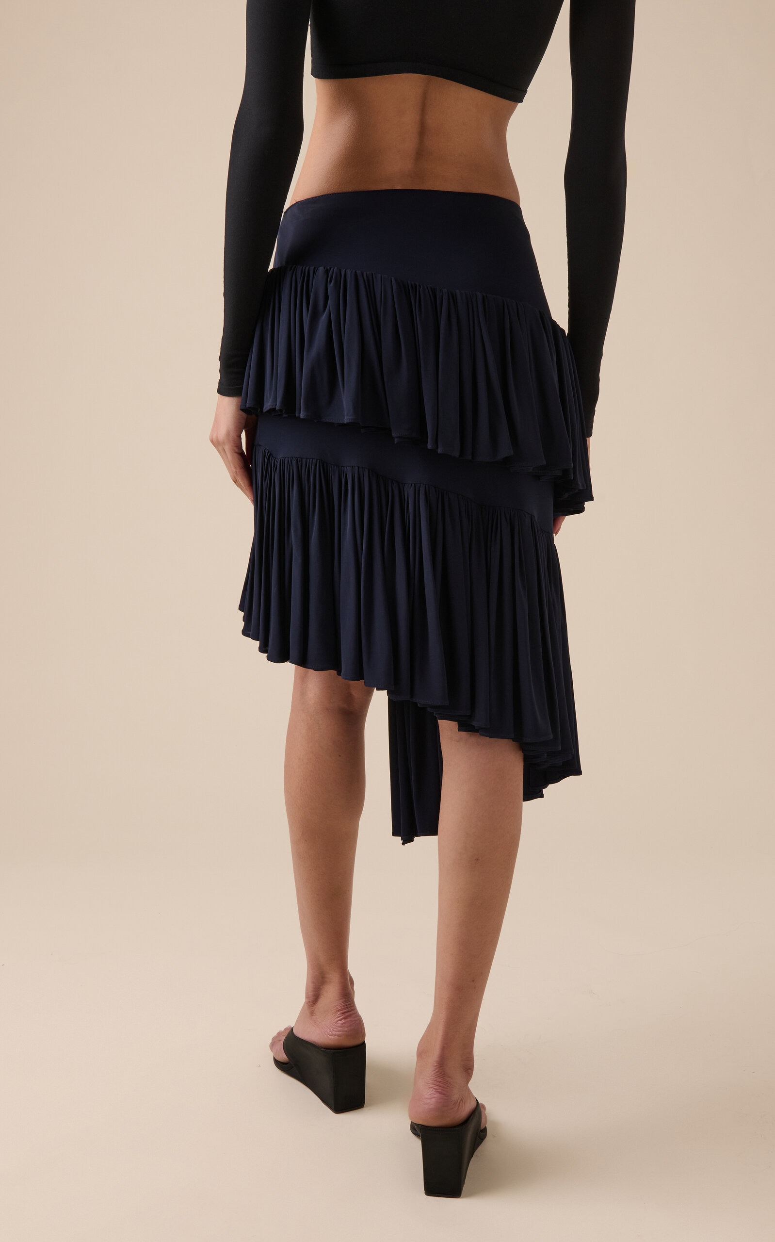 Spiral Tiered Cotton Midi Skirt blue - 5