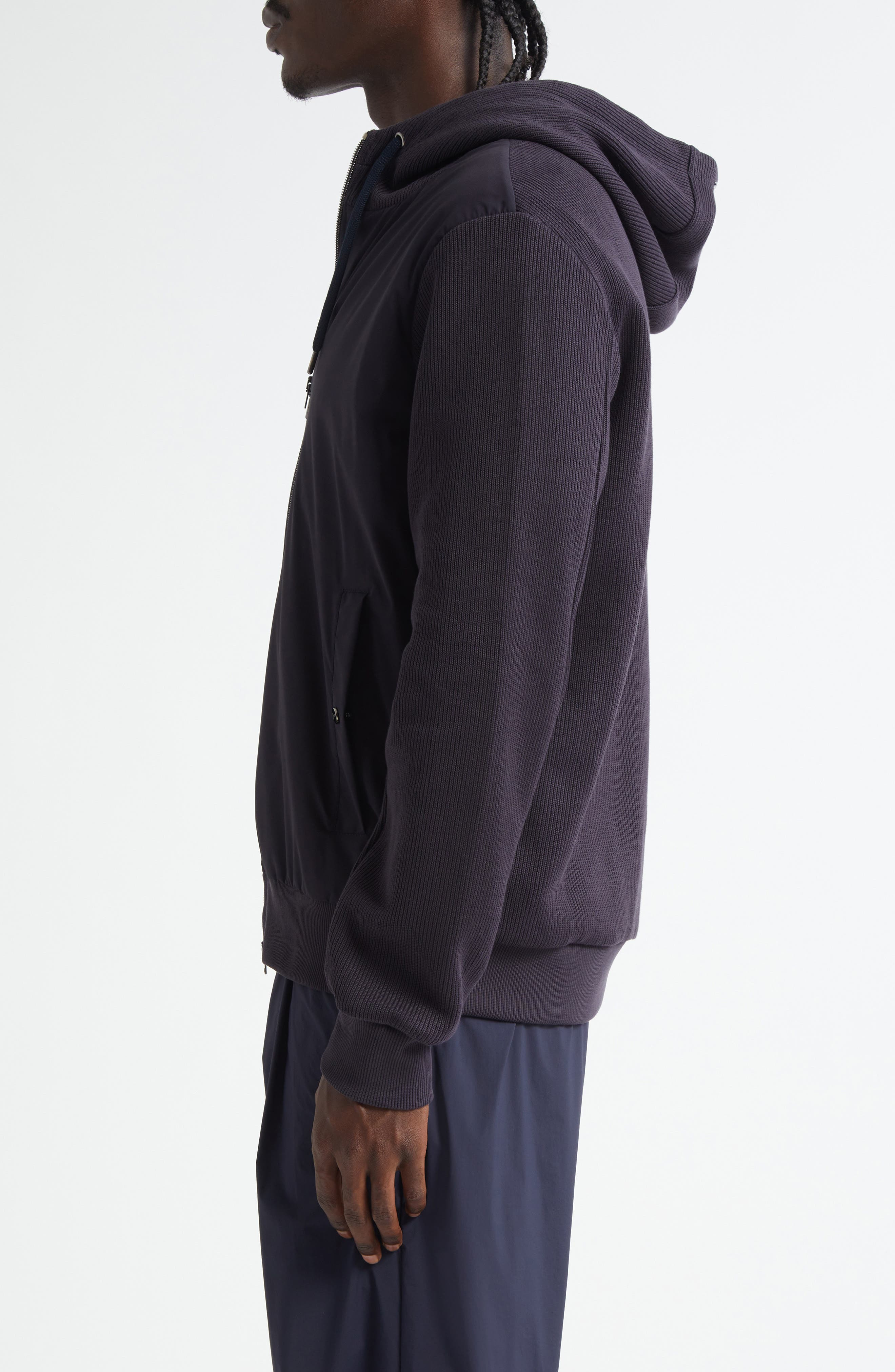 Herno Resort Interlock & Stretch Nylon Hooded Jacket in Blue Navy at Nordstrom - 4